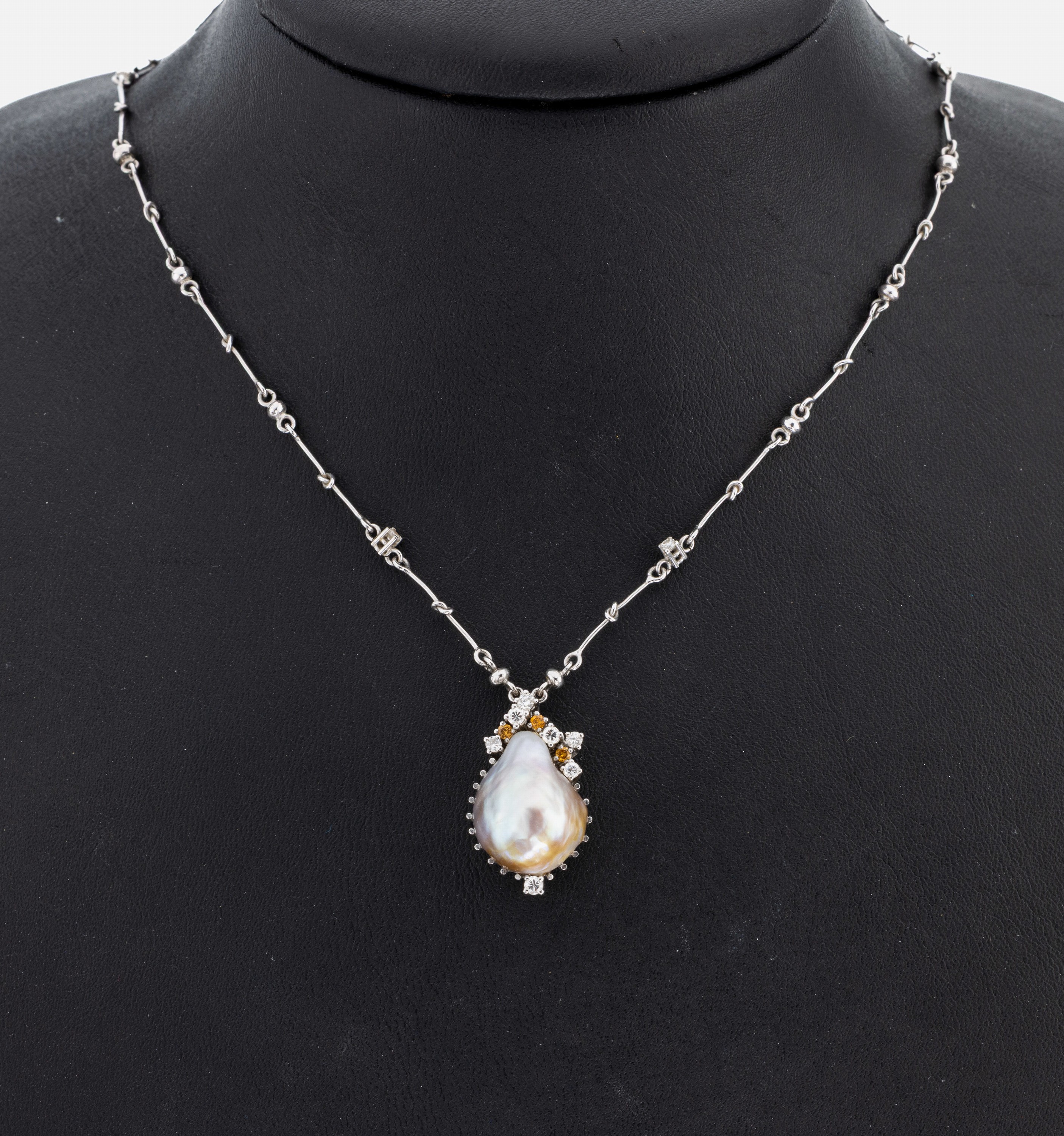 Image 26987477 - 18 kt Gold Perl-Brillant-Collier, GG 750/000, barocke tropfenförm. Südseezuchtperle ...