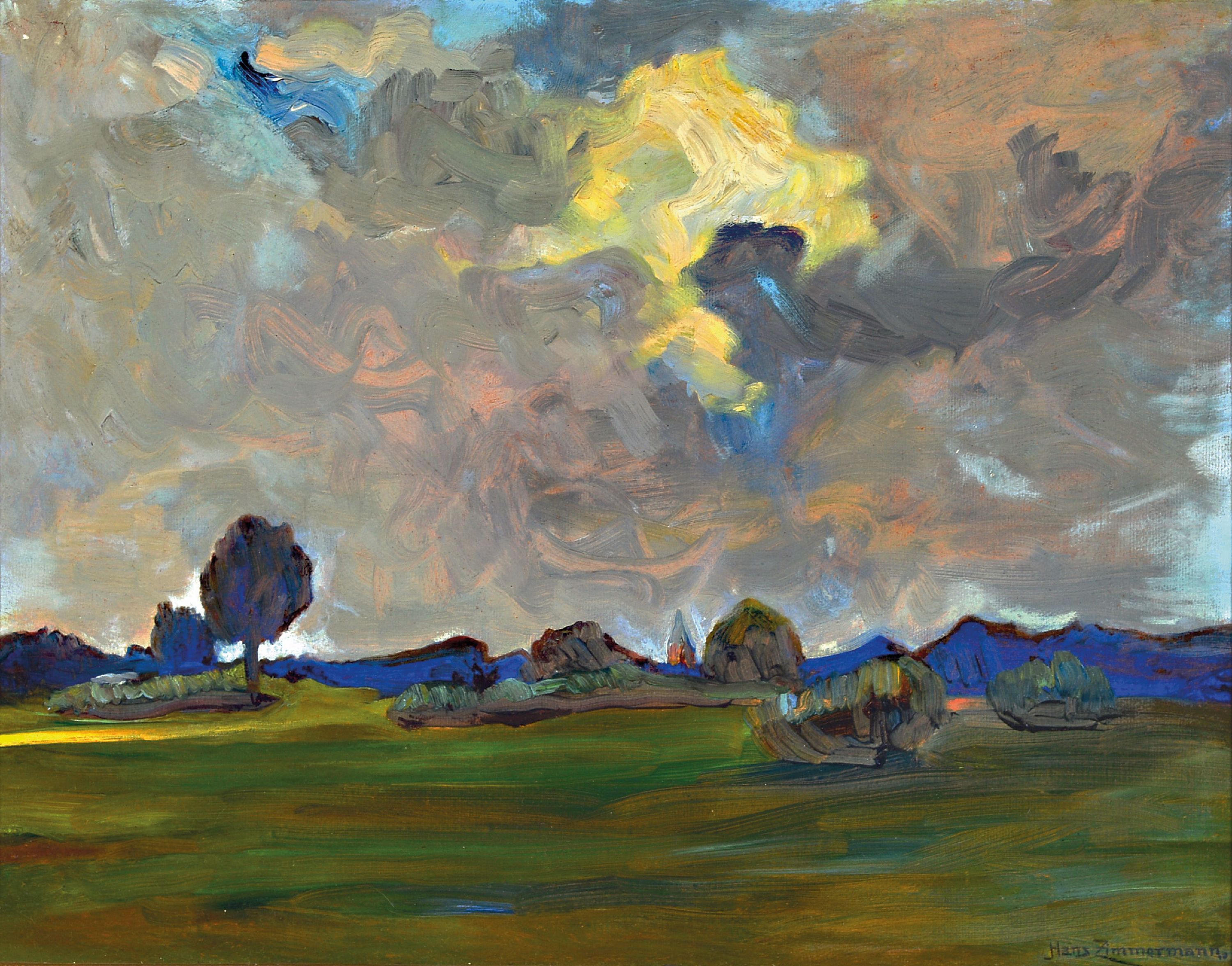 Image 26987510 - Hans Zimmermann, 1881-1961 Düsseldorf, Sommerliche Landschaft, Öl/Holz, rechts unten ...