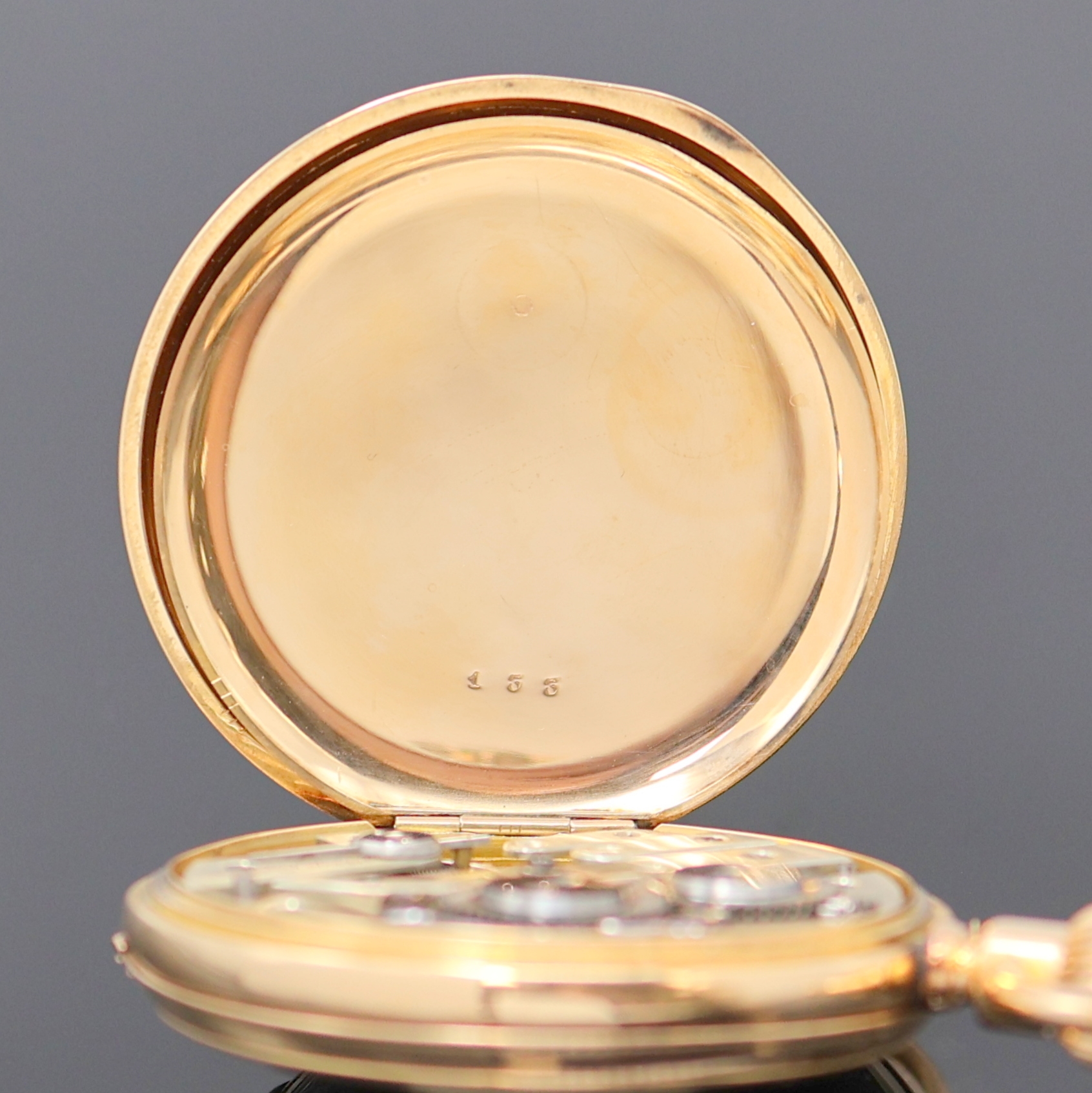 Detail g: PATECK & Co. GENEVE Savonette Herrentaschenuhr in RG 750/000 No. 133, Schweiz um 1890, aufw. grav. und guill. 3-Deckel Goldgeh., Saturnring-Bügel, ...