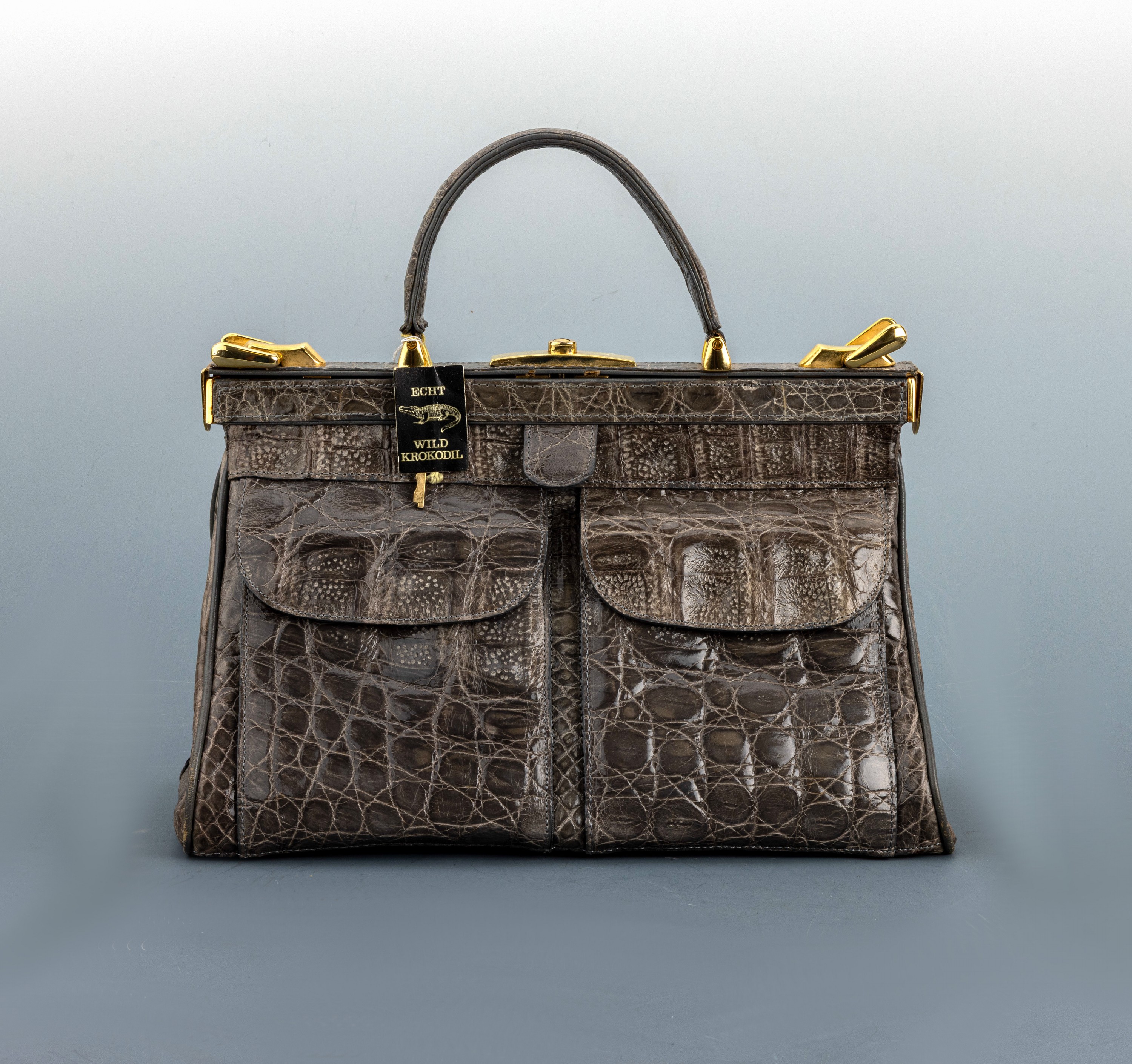 Image 26987515 - Doctor´s Bag, graues Krokodilleder, vergoldete Beschläge, 1 Tragegriff, Front mit 2 ...