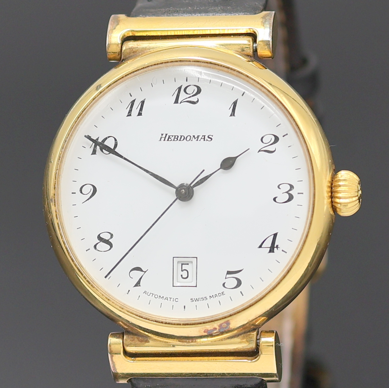 Detail a: HEBDOMAS seltene Herrenarmbanduhr Referenz 3402, Automatik, Schweiz in geringer Stückzahl gefertigt um 1995, massives Sterlingsilbergeh. hartverg., ...