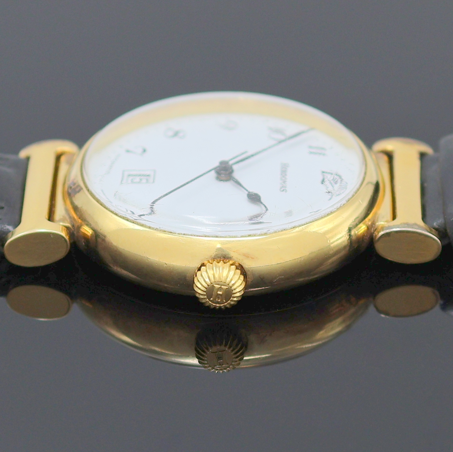 Detail d: HEBDOMAS seltene Herrenarmbanduhr Referenz 3402, Automatik, Schweiz in geringer Stückzahl gefertigt um 1995, massives Sterlingsilbergeh. hartverg., ...
