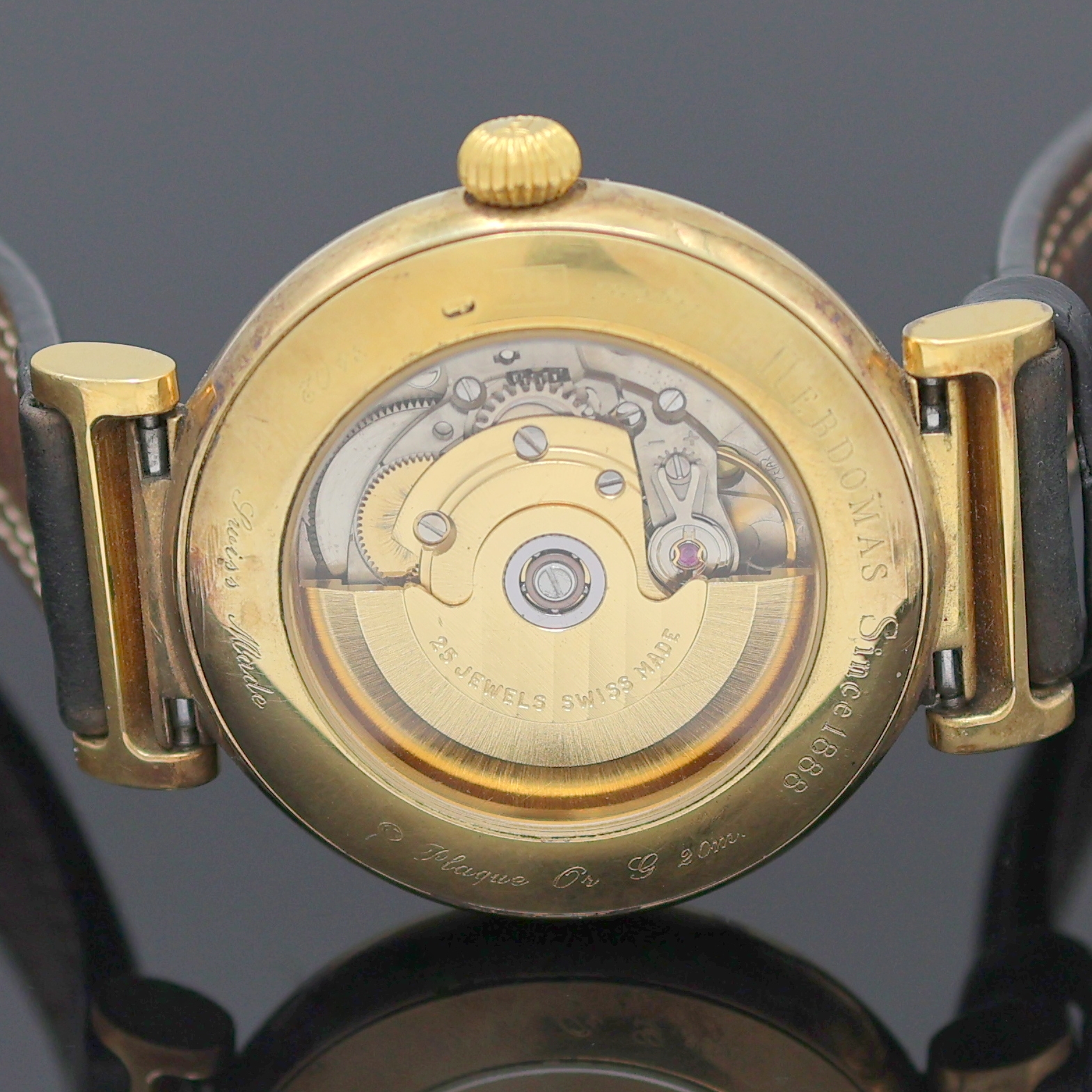 Detail e: HEBDOMAS seltene Herrenarmbanduhr Referenz 3402, Automatik, Schweiz in geringer Stückzahl gefertigt um 1995, massives Sterlingsilbergeh. hartverg., ...