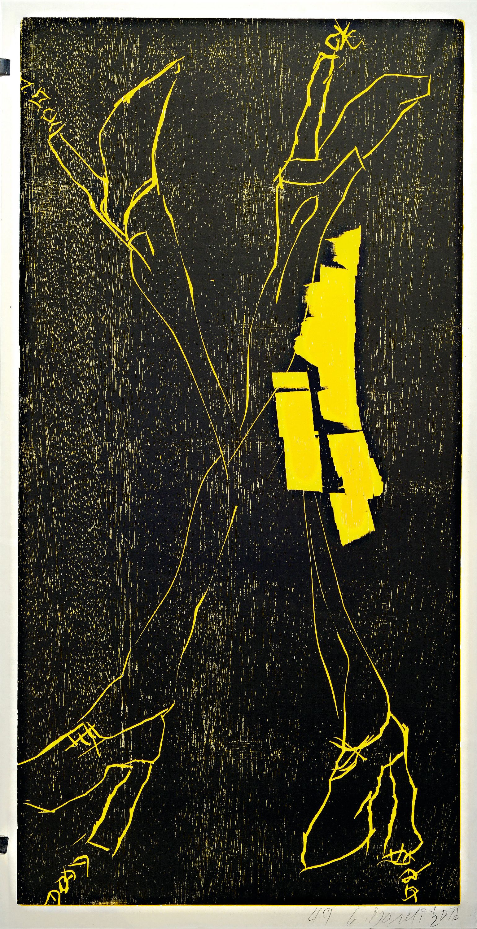 Detail k: Georg Baselitz, geb. 1938, "Lucio getroffen", Holzschnitt auf Japanpapier von 2016, Auflage 50, num. 49, handsigniert, 105 x 65 cm, ...