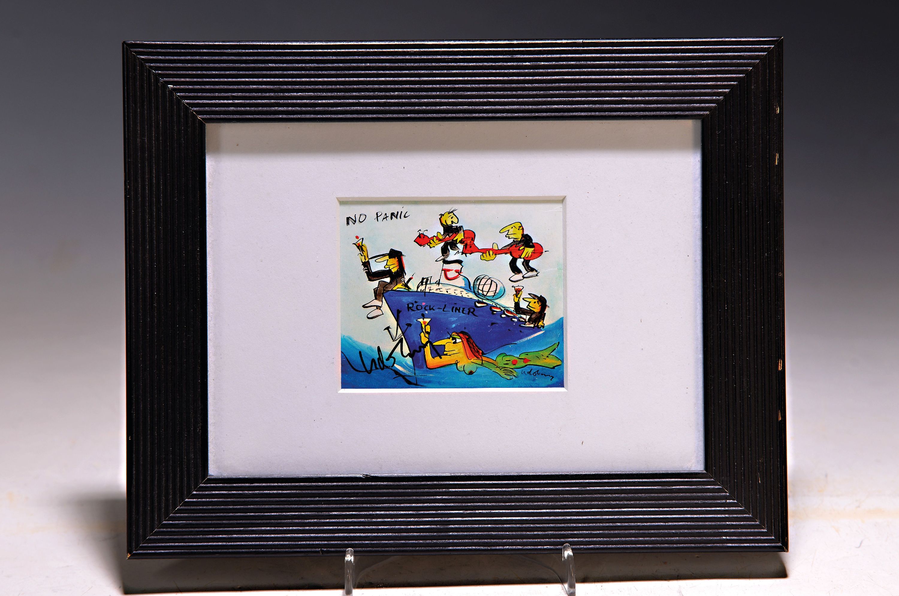 Detail k: Udo Lindenberg, geb. 1946, Offset, No Panic, Rock Liner, handsigniert, ca. 6.3 x 7.5 cm, PP., unter Glas, Rahmen: 18 x 22 cm