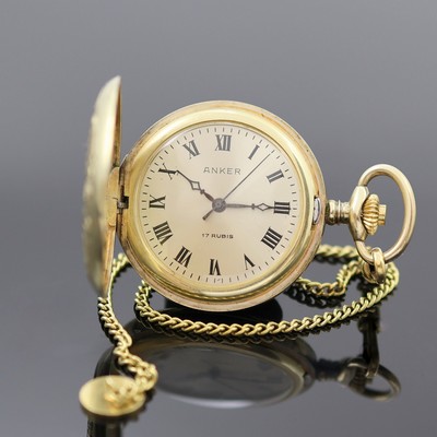 Image ANKER vergoldete kleine Taschenuhr an Kette in GG 585/000, Deutschland um 1970, ...