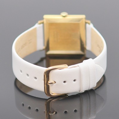 26987573b - DUGENA Precision quadratische Armbanduhr in GG 585/000, Schweiz um 1965, Handaufzug, ...