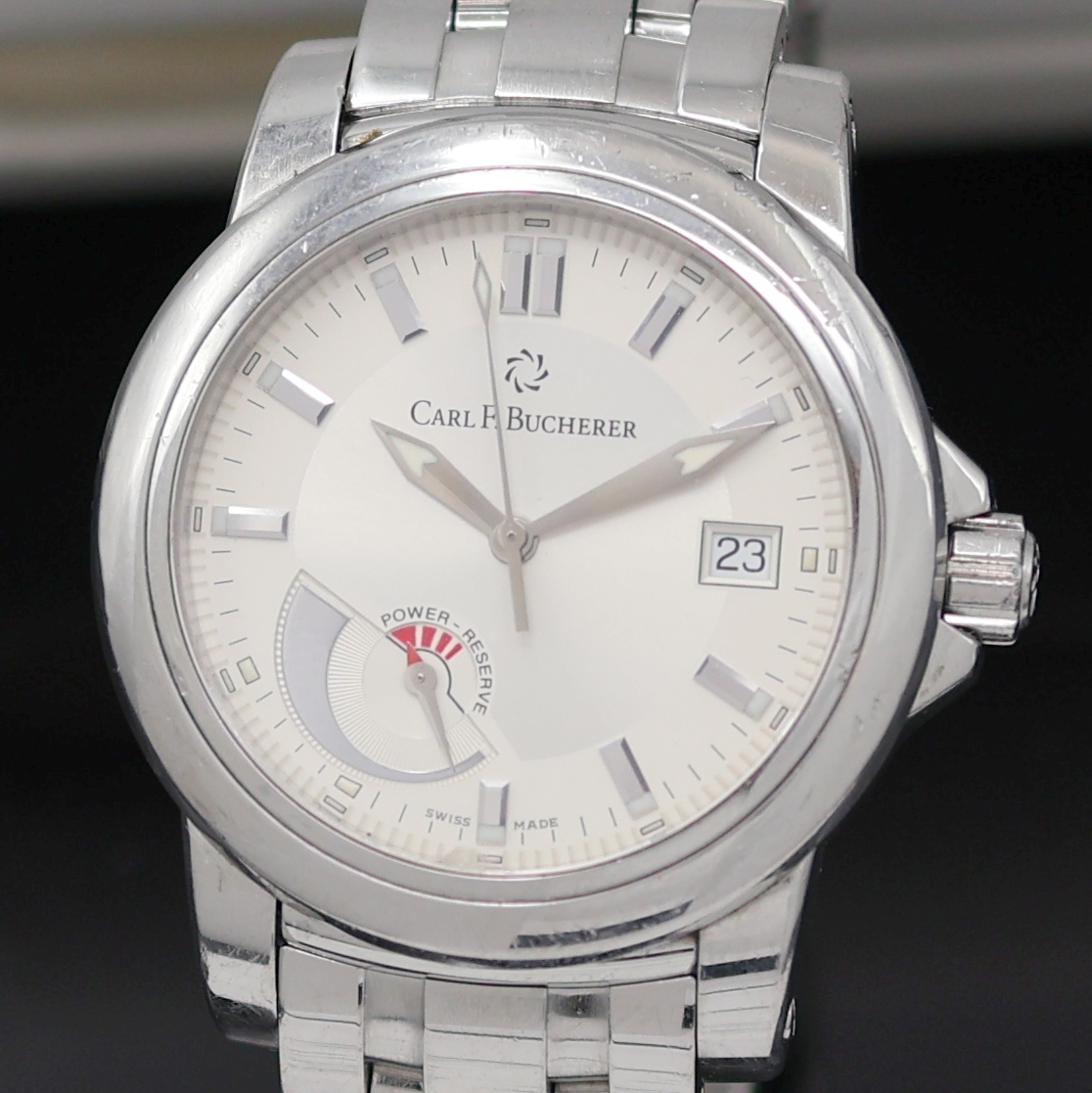 Detail a: CARL F. BUCHERER Armbanduhr Patravi in Stahl Referenz 10616.08, Schweiz um 2006, Automatik, beids. vergl. Edelstahlgeh. inkl. Gliederband m. dopp. ...