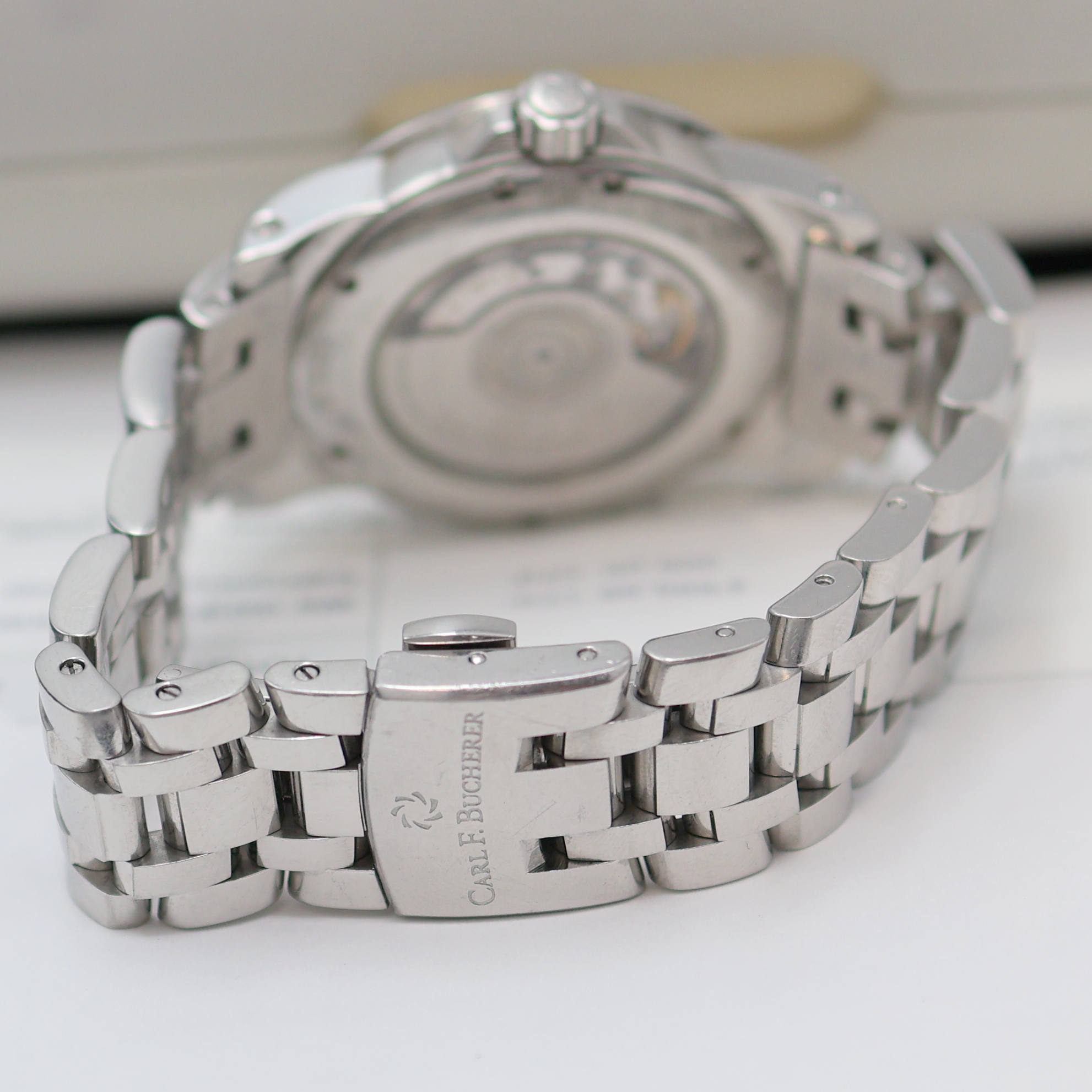 Detail c: CARL F. BUCHERER Armbanduhr Patravi in Stahl Referenz 10616.08, Schweiz um 2006, Automatik, beids. vergl. Edelstahlgeh. inkl. Gliederband m. dopp. ...
