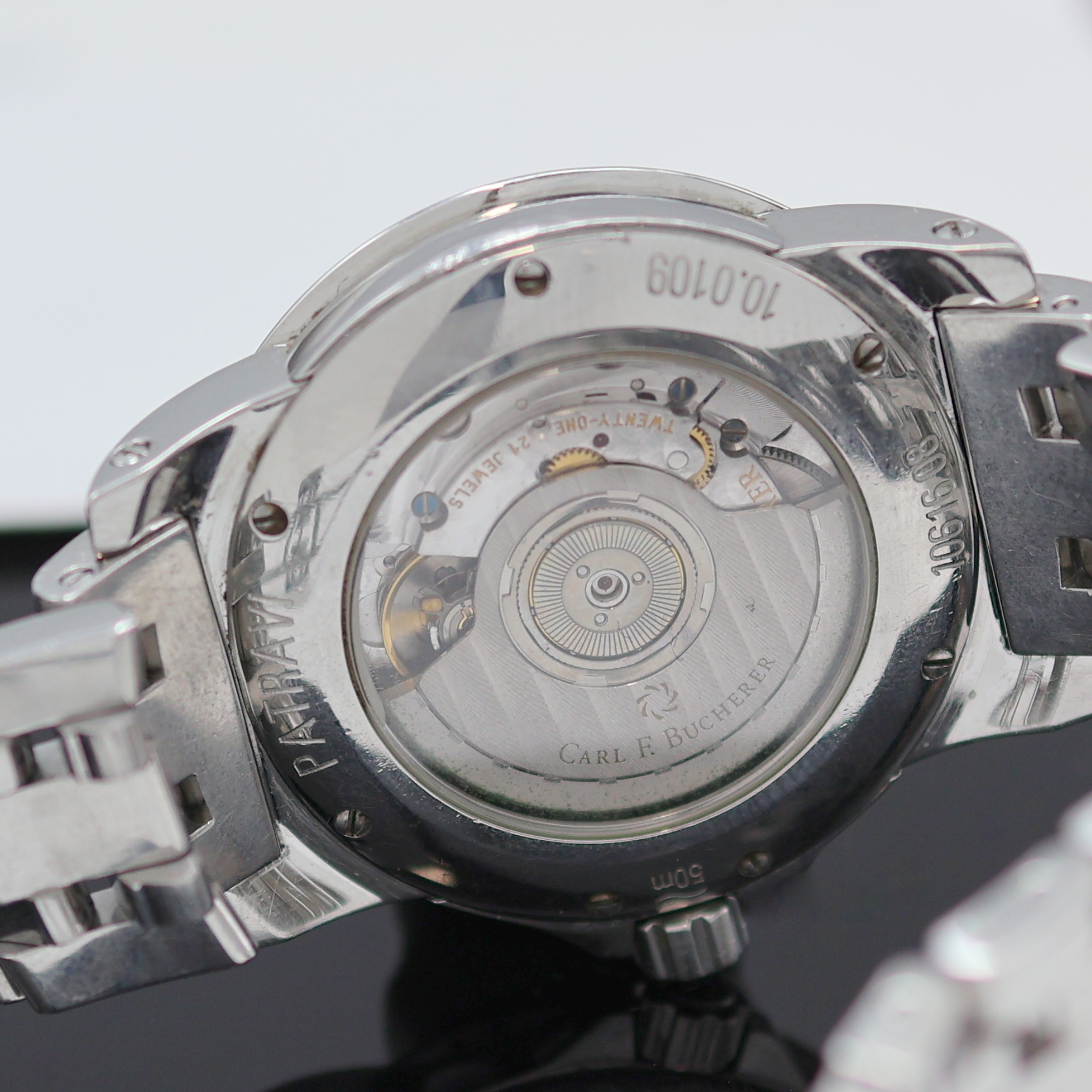 Detail f: CARL F. BUCHERER Armbanduhr Patravi in Stahl Referenz 10616.08, Schweiz um 2006, Automatik, beids. vergl. Edelstahlgeh. inkl. Gliederband m. dopp. ...