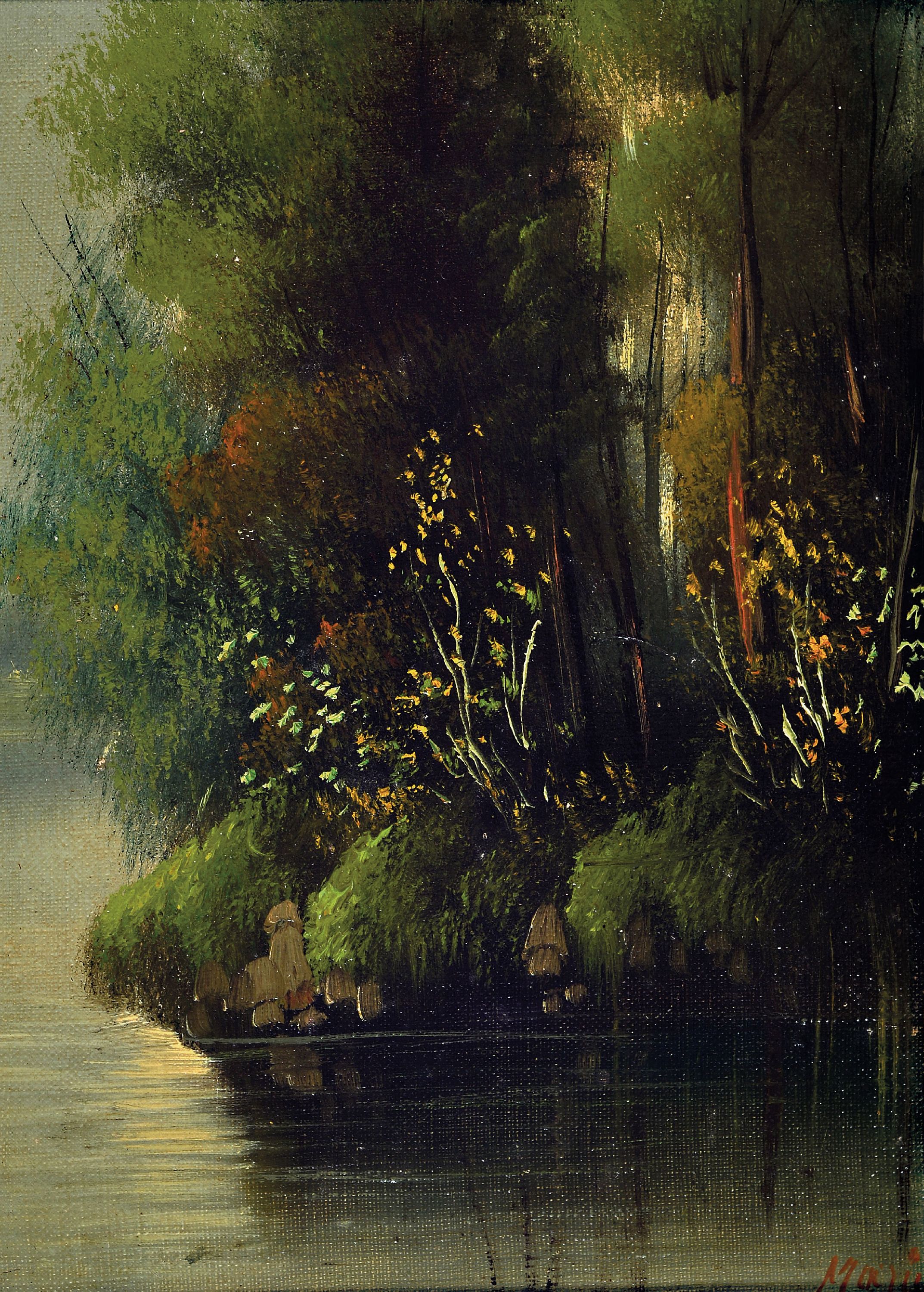 Image 26987689 - zwei impressionistische Gemälde, Frankreich, um 1890, 1x Bachlauf im dichten Wald, ...