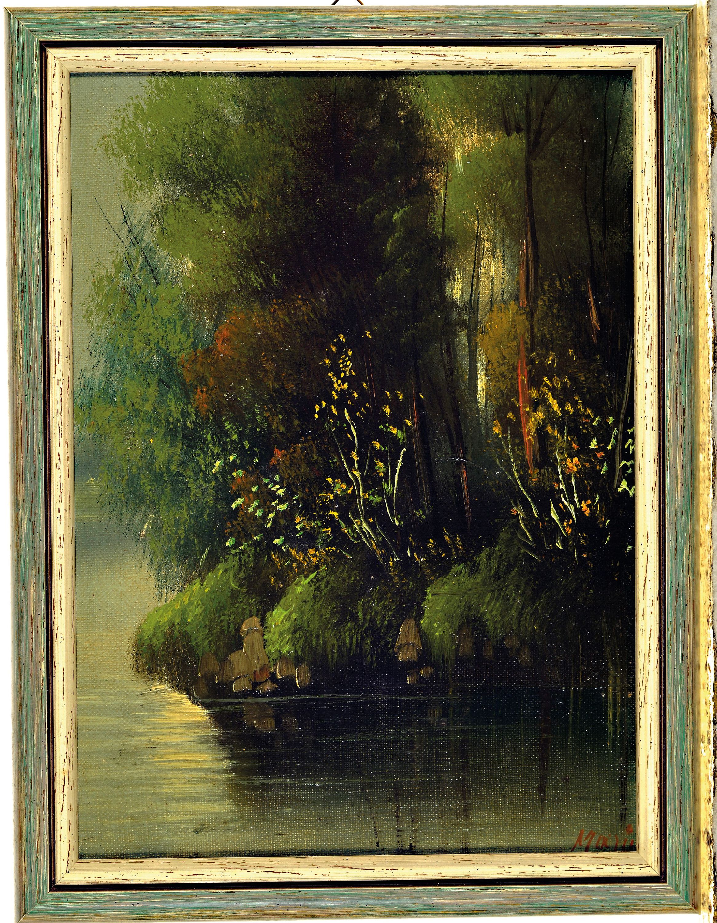 Detail k: zwei impressionistische Gemälde, Frankreich, um 1890, 1x Bachlauf im dichten Wald, Öl/Lwd, rechts unten sign. L. David, ca. 45x26cm, R.ca. 53x33cm, ...