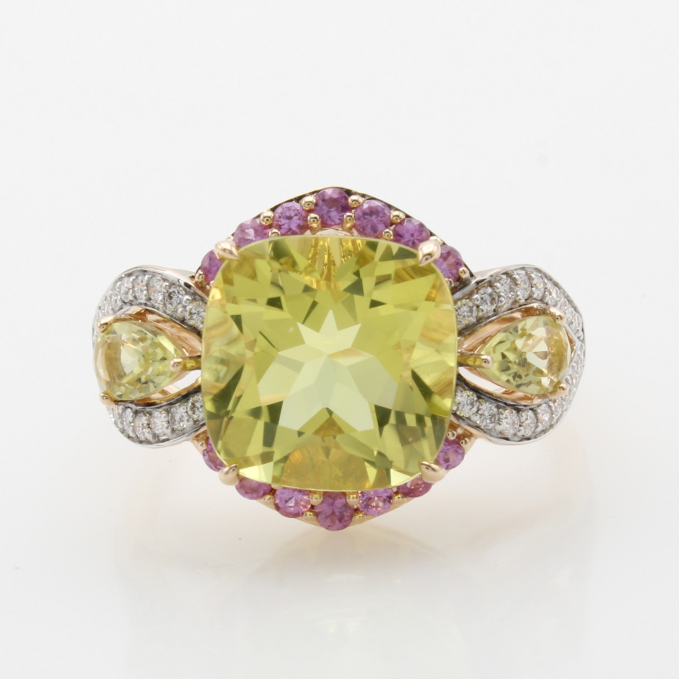 Image 26987693 - Ring mit Farbsteinen und Brillanten, RoséG 585/000, Lemoncitrin (beh.) u. pinkf. ...