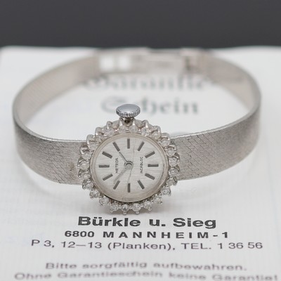 Image METEOR diamantbesetzte Damenarmbanduhr in WG 585/000, Schweiz um 1975, Handaufzug, ...