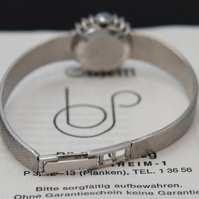 26987662b - METEOR diamantbesetzte Damenarmbanduhr in WG 585/000, Schweiz um 1975, Handaufzug, ...