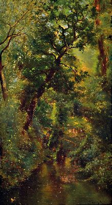 26987689a - zwei impressionistische Gemälde, Frankreich, um 1890, 1x Bachlauf im dichten Wald, ...