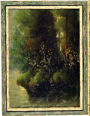 26987689k - zwei impressionistische Gemälde, Frankreich, um 1890, 1x Bachlauf im dichten Wald, ...