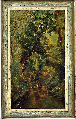 26987689l - zwei impressionistische Gemälde, Frankreich, um 1890, 1x Bachlauf im dichten Wald, ...