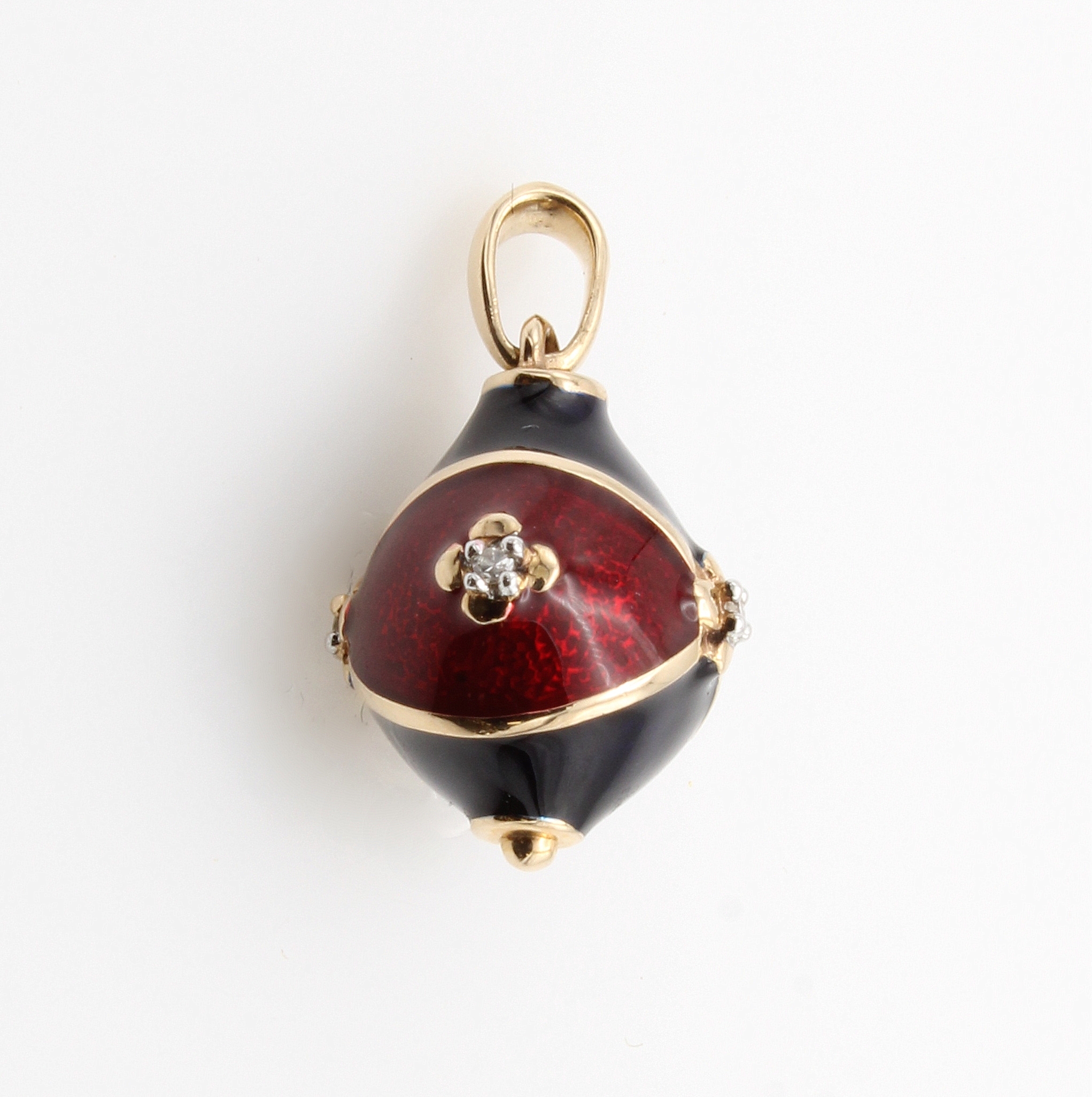 Image 26987702 - Anhänger mit Emaille und Brillanten, GG 585/000, rote u. schwarze Emaille-Einlagen, ...
