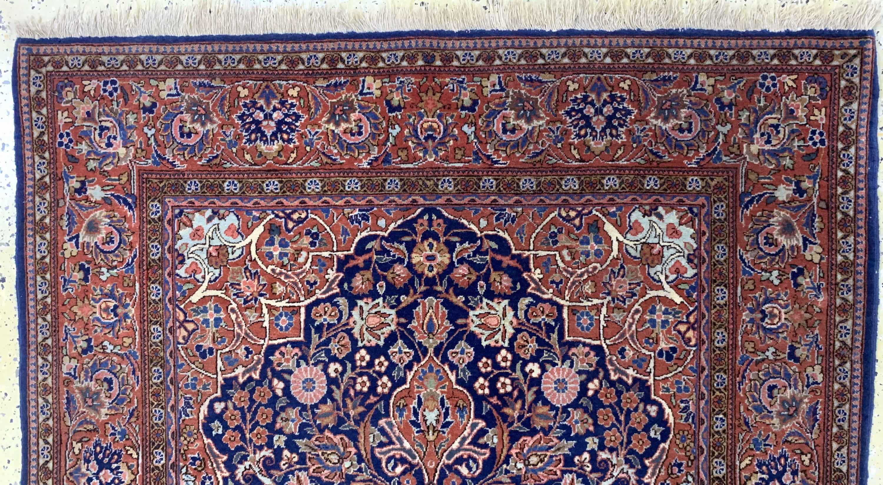 Detail a: Keschan Kork alt, Persien, Anfang 20.Jhd, Korkwolle auf Baumwolle, ca. 210 x 130 cm, Mottenfraß, EHZ: 2