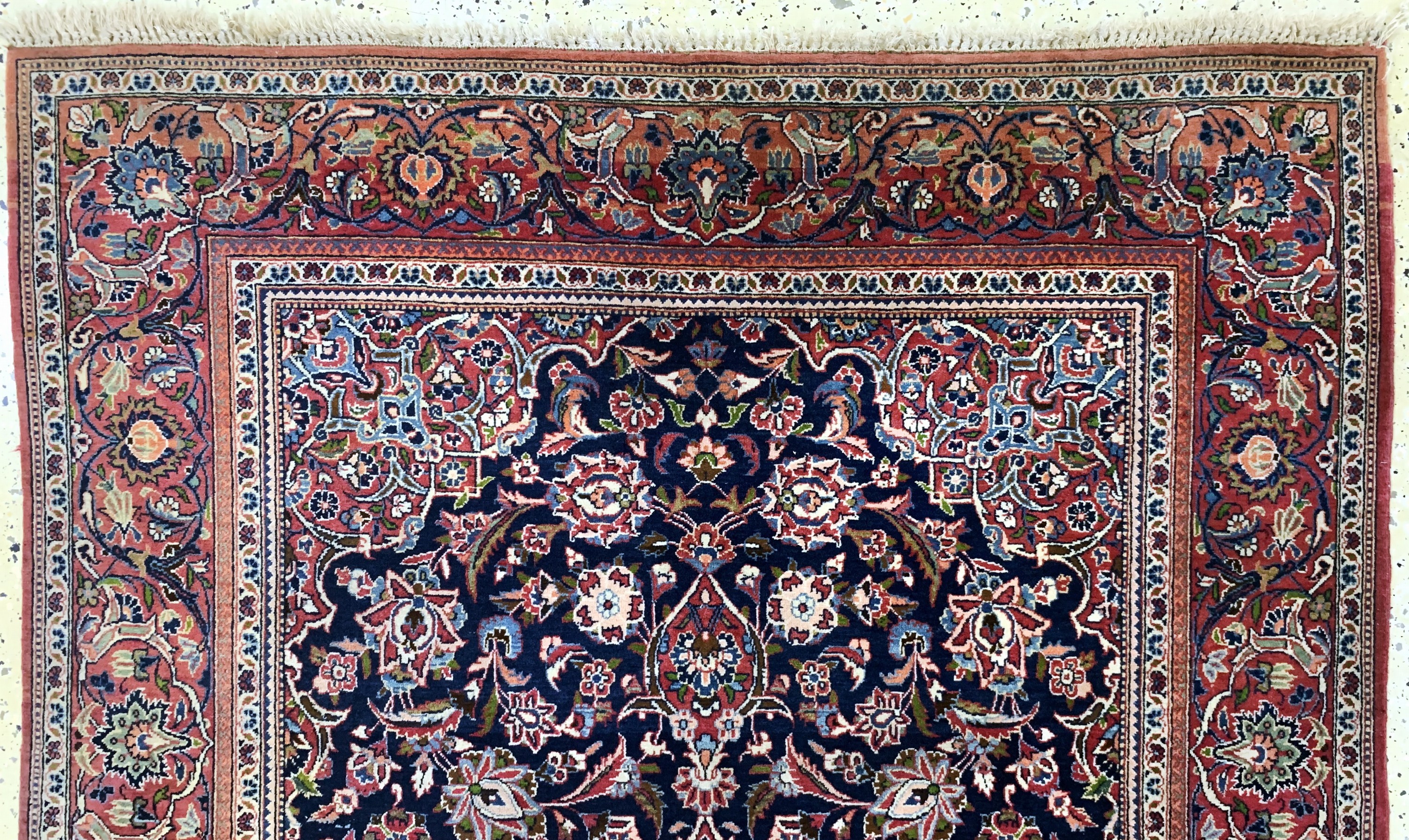 Detail a: Keschan Kork alt, Persien, Anfang 20.Jhd, Korkwolle auf Baumwolle, ca. 215 x 140 cm, Mottenfraß, EHZ: 2