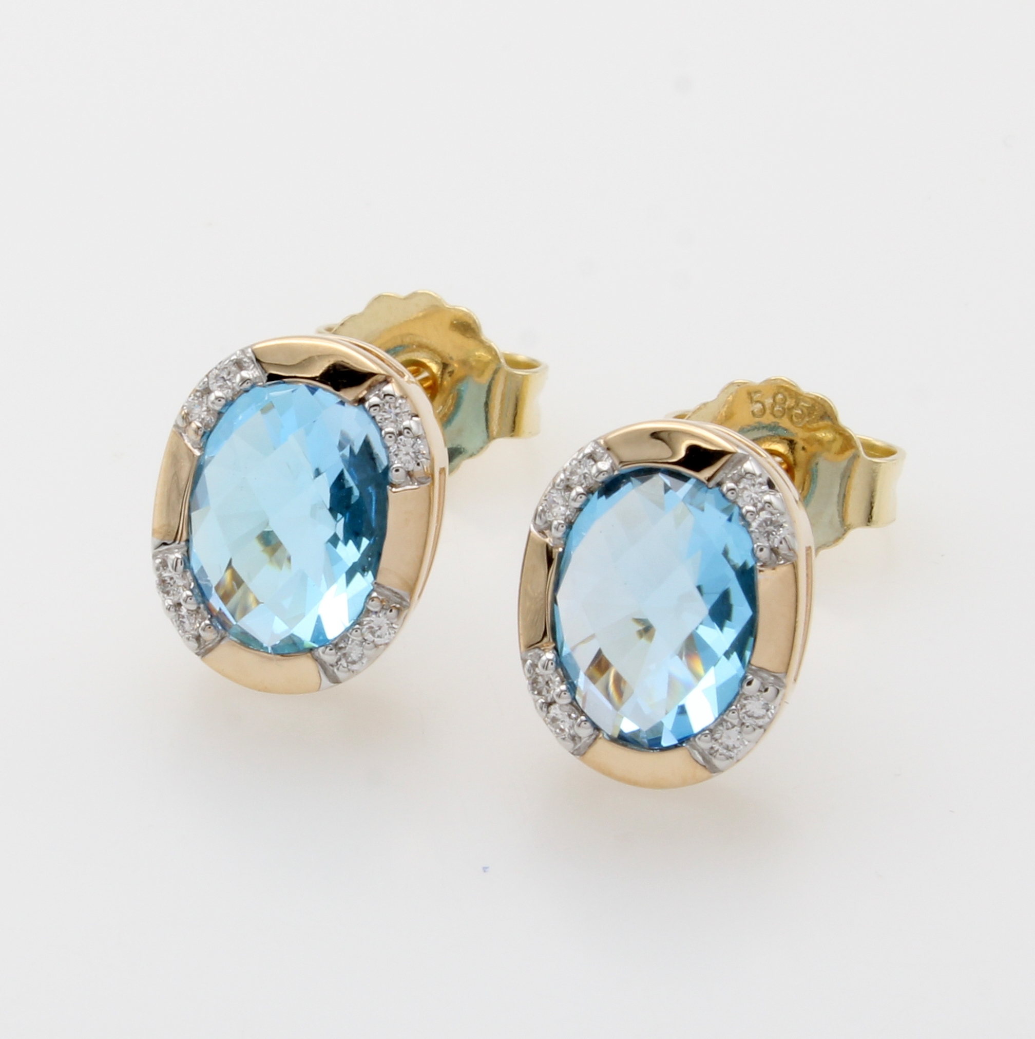 Image 26987708 - Paar Ohrstecker mit Blautopasen und Brillanten, RoséG 585/000, 2 ovale Blautopase ...