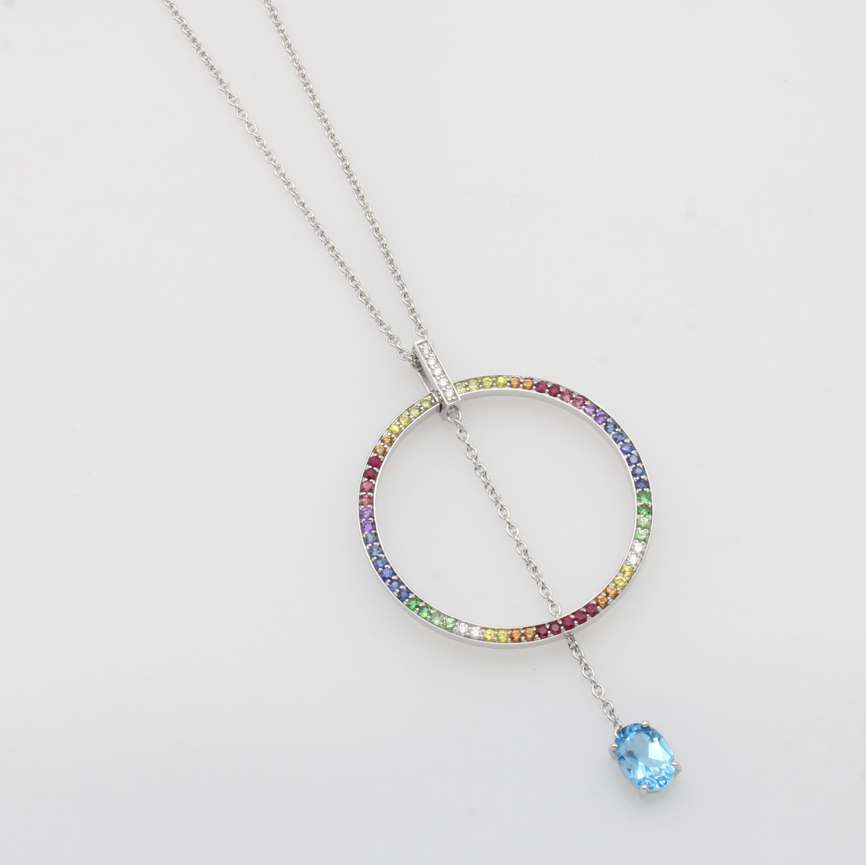 Image 26987721 - Anhänger mit Farbsteinen und Brillanten an Kette, WG 585/000, Blautopas (beh.), bunte ...