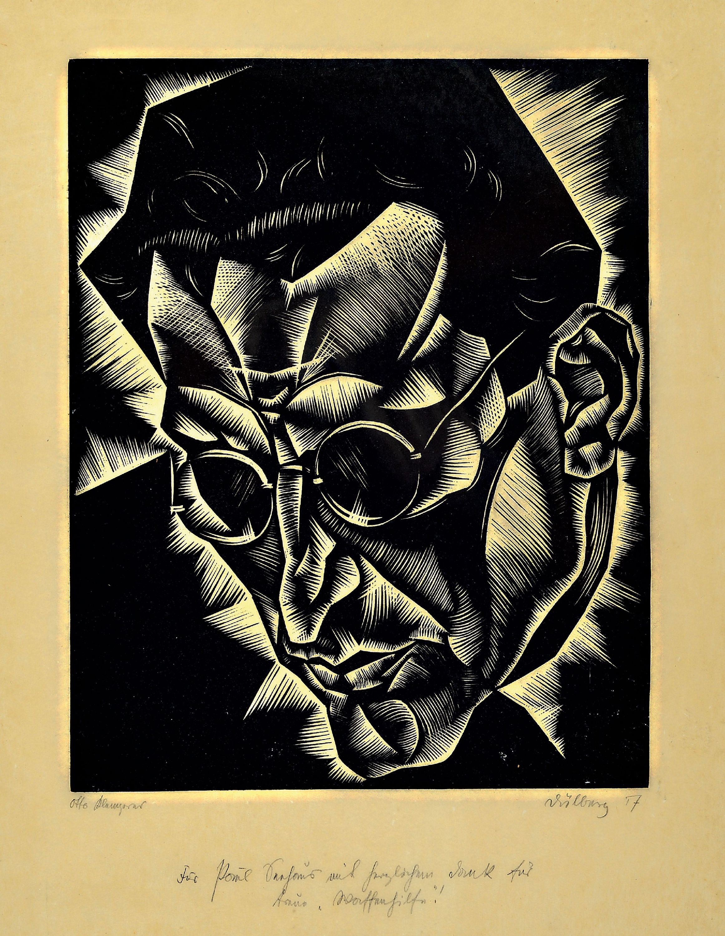 Ewald Dülberg, 1888 Schwerin-1933 Freiburg/Breisgau, Holzschnitt, "Otto Klemperer", 1917, expressive Darstellung des Dirigenten, signiert ...