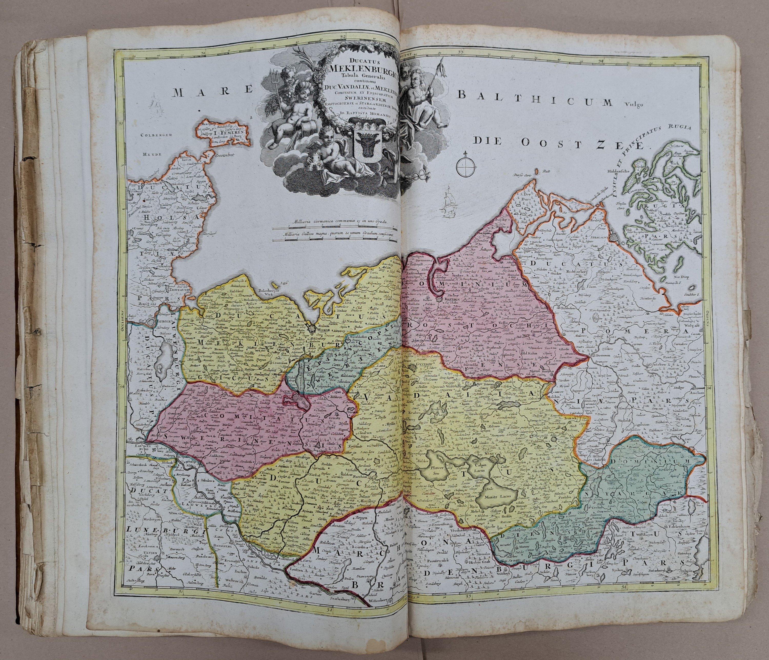 Detail g: Atlas Geographicus: Johann Baptist Homann (1664-1724), Nürnberg, 1720-50, 82 gebundene Karten und 21 ungebunden/eingelegte Karten; alle Welt ...