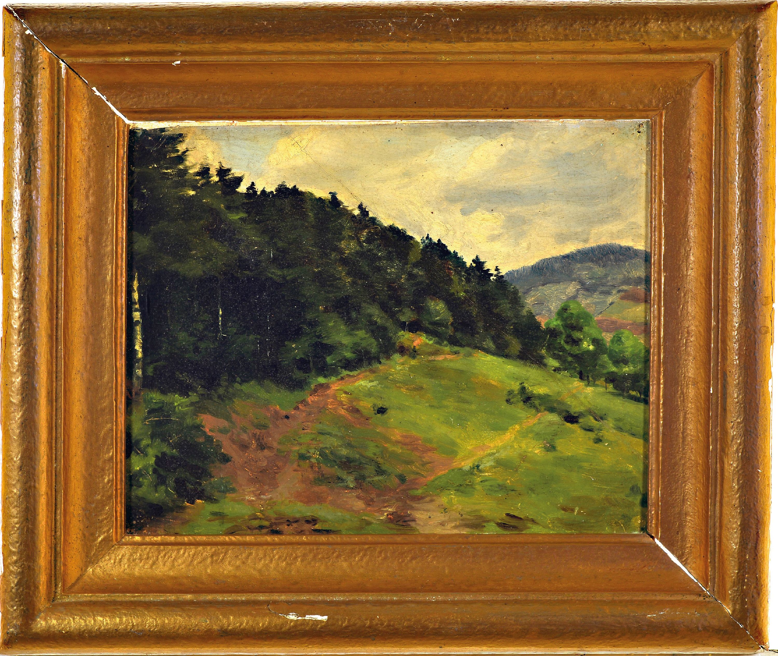 Detail k: Theodor Esser, 1868 Bonn-1937 Karlsruhe, Schwarzwaldlandschaft, Öl/Karton, unsigniert, verso bezeichnet "Nachlaß Theodor Esser, ...