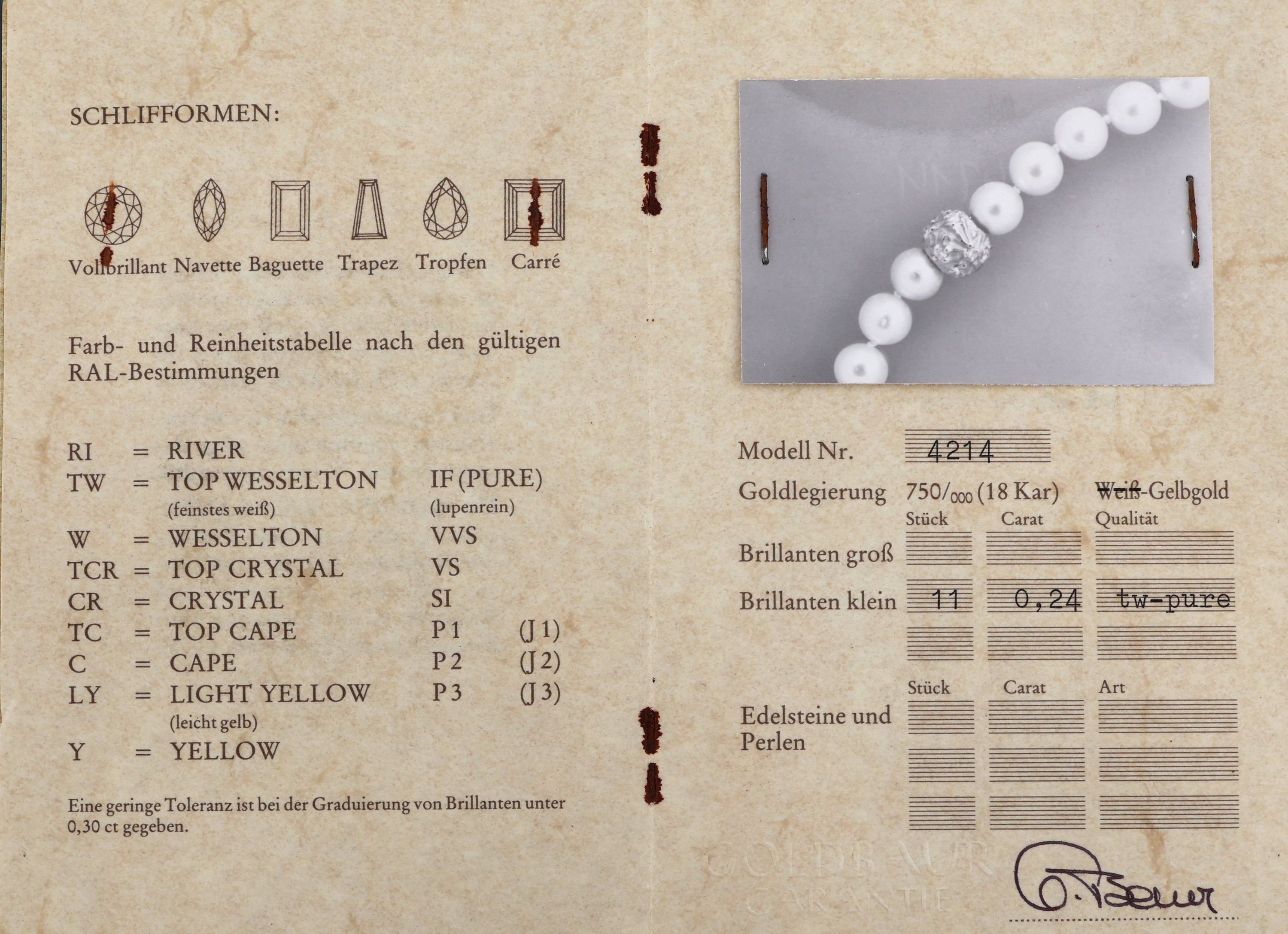 Detail a: Zuchtperl-Collier mit 18 kt GOLDBAUR Brillant-Schmuckschließe, GG 750/000, hellgrau barocke Zuchtperlen, D. ca. 8.3 mm, Schließe strukt., 11 ...