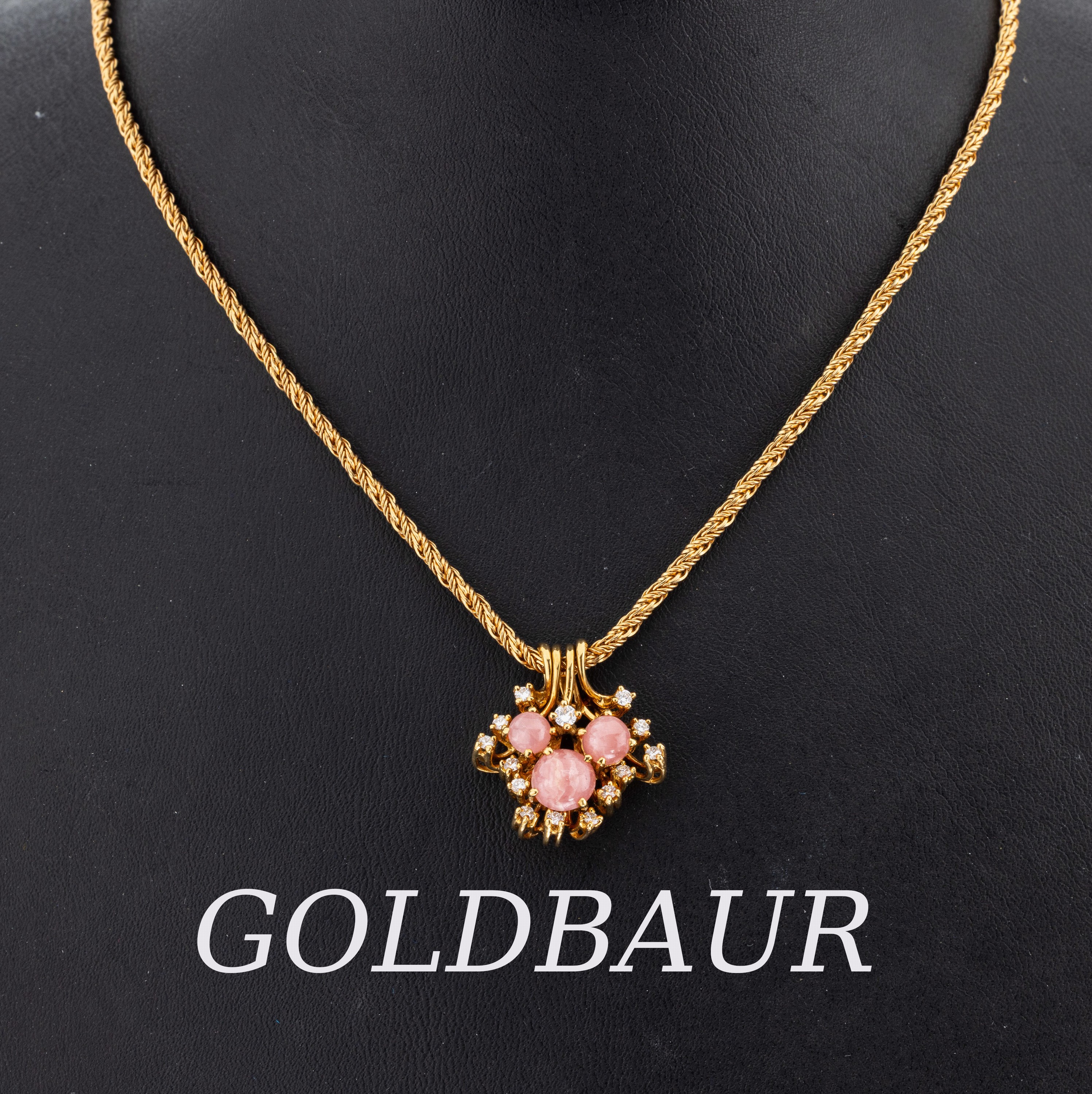 Image 26987894 - 18 kt Gold GOLDBAUR Rhodochrosit-Brillant- Anhänger, GG 750/000, 3-tlg., 1 x mit 3 ...