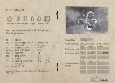 26987890a - 18 kt Gold GOLDBAUR Brillant-Brosche, GG/WG750/000, in Form einer Blüte, ...