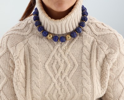 26987897c - Lapislazulikette mit 18 kt Gold GOLDBAUR Schließe und Zwischenelemente, GG 750/000 ...