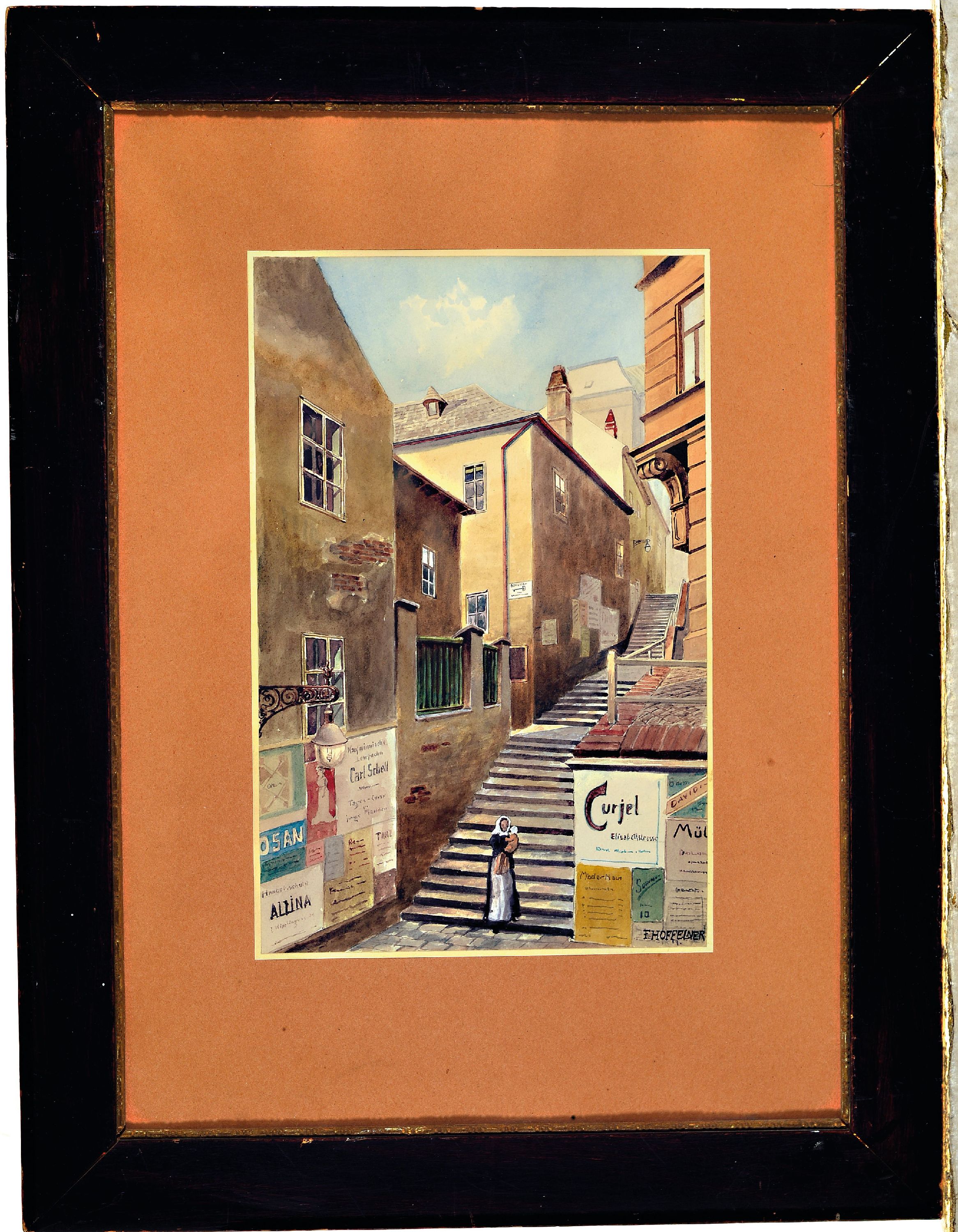 Detail k: Franz Hoffelner, 1875-1936, Alte Ansicht des Ratzenstadtls, so verso betitelt, Aquarell auf Papier, rechts unten signiert, ca. 27x18cm, PP, u.Gl., R. ...