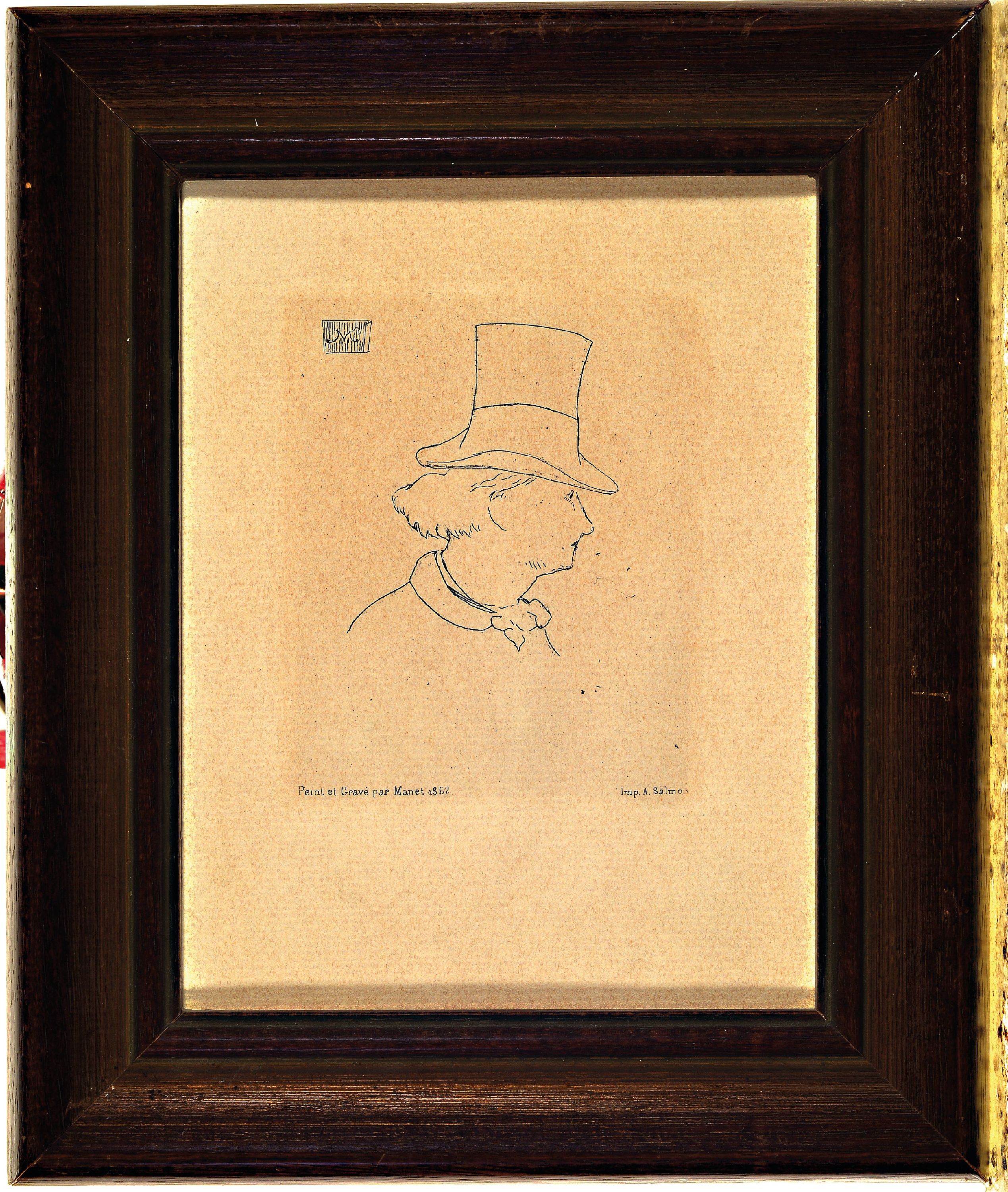 Detail k: Edouard Manet, 1832-1883, Radierung auf Chinabütten, "Baudelaire de profil en chapeau" (1862), in der Platte monogrammiert, gedrucktbei A. ...