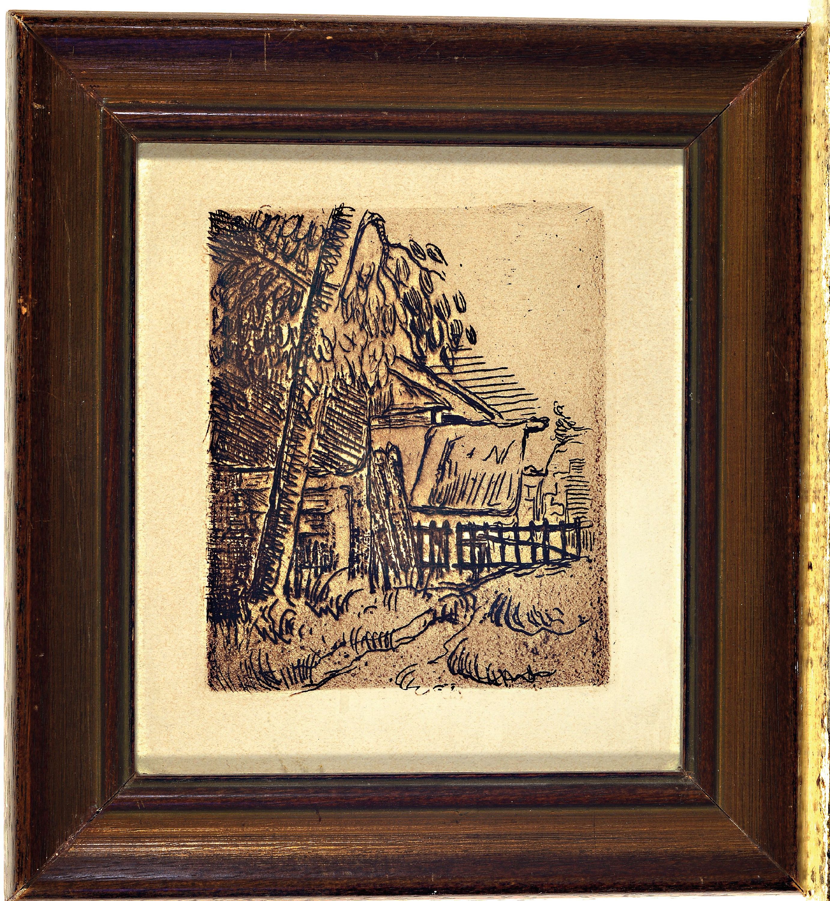 Detail k: Paul Cezanne, 1839-1906, Radierung auf Velin, "Paysage a Auvers" 1873, unsigniert, Platte 13,5x11 cm, Blatt ca. 17x15 cm, gebräunt, unter ...