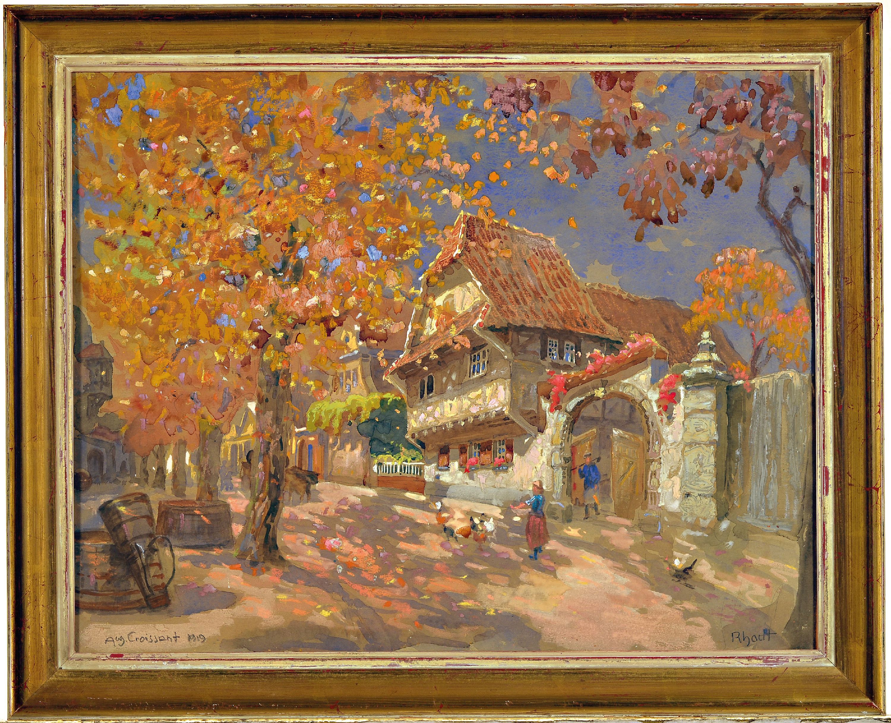 Detail k: August Croissant, 1870-1941 Landau, "Rhodt", wohl Blick entlang der Theresienstraße, signiert und datiert 1919, Mischtechnik/Gouache auf ...