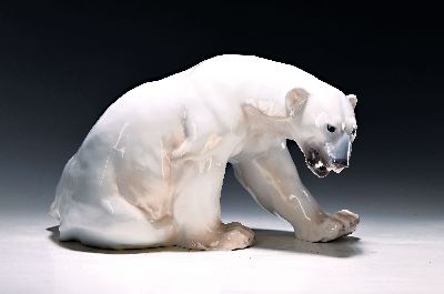Image Große Porzellanfigur, Bing & Grondahl, Entwurf Knud Kyhn, Eisbär, naturalistisch ...