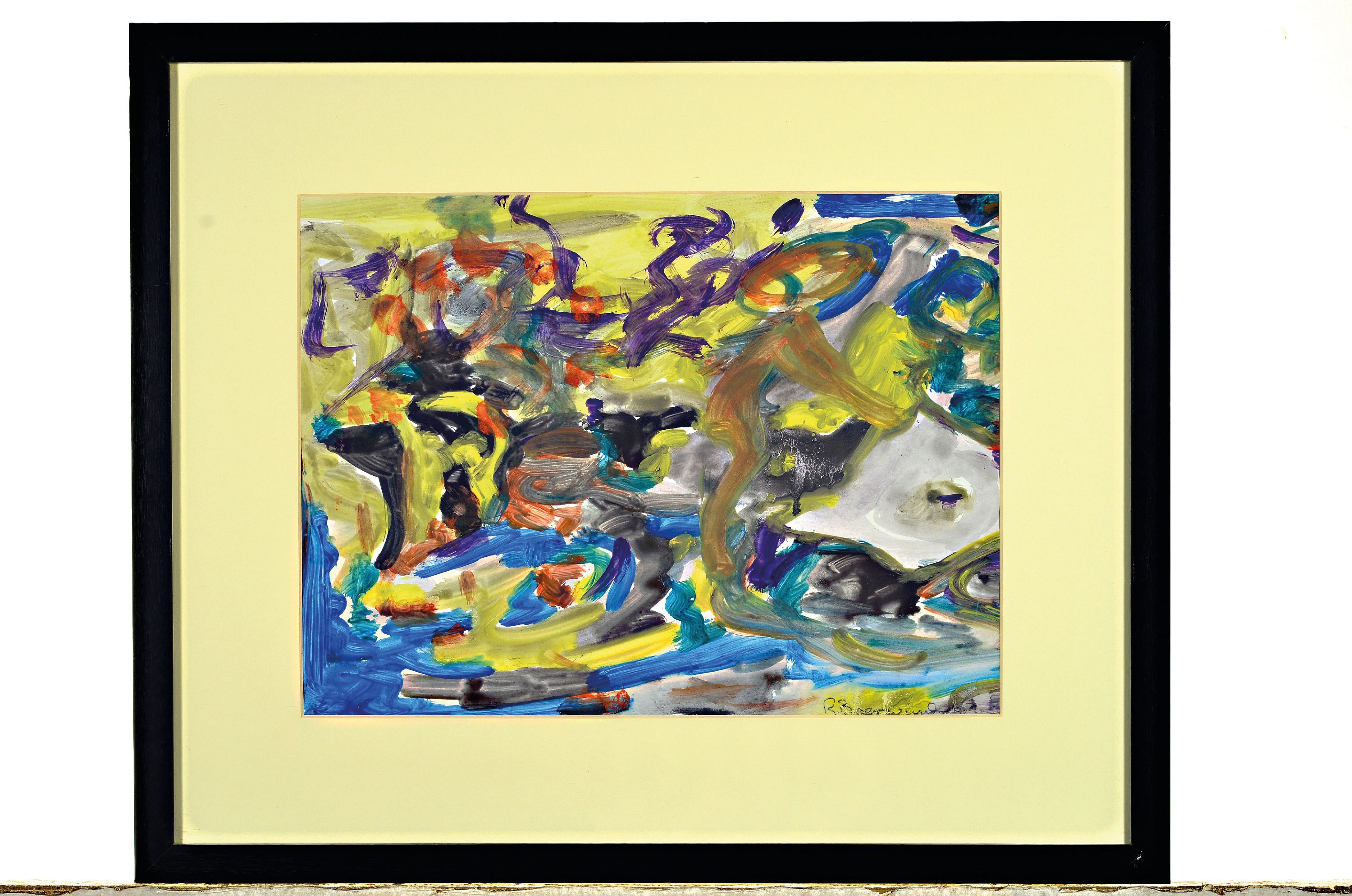 Detail k: Rudi Baerwind, 1910-1982, abstrakte Figuren-Komposition, 1950/60er-Jahre, Gouache auf Papier, unter PP und Glas gerahmt 44x54 cm