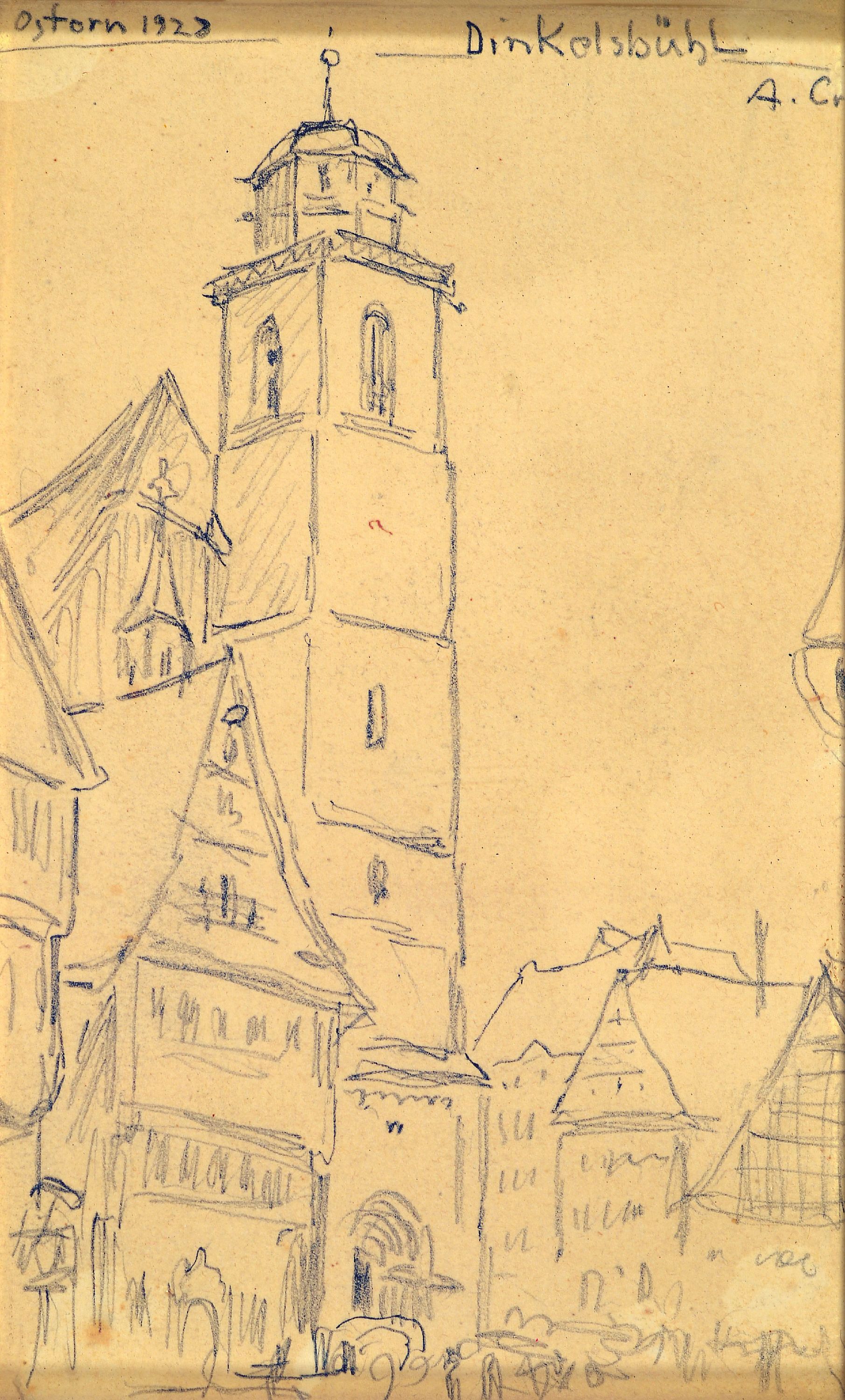 Image 26988028 - August Croissant, 1870-1941 Landau, Bleistiftzeichnung ´Dinkelsbühl Ostern 1928´, ...