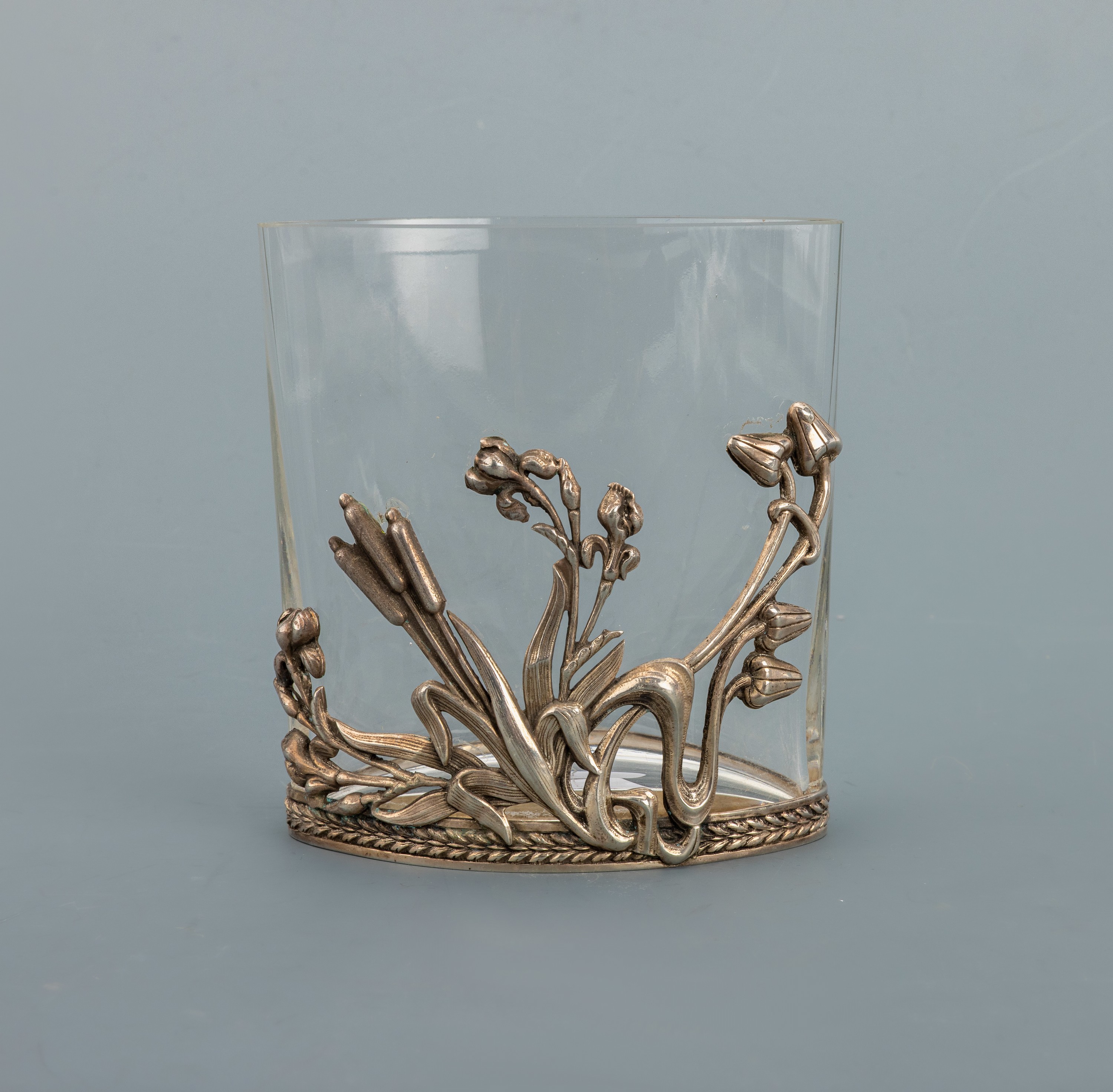 Image 26988033 - Glasvase mit Silbermontur, 925er Silber, ovales Glas, H. ca. 11 cm, Montur im Stil des ...