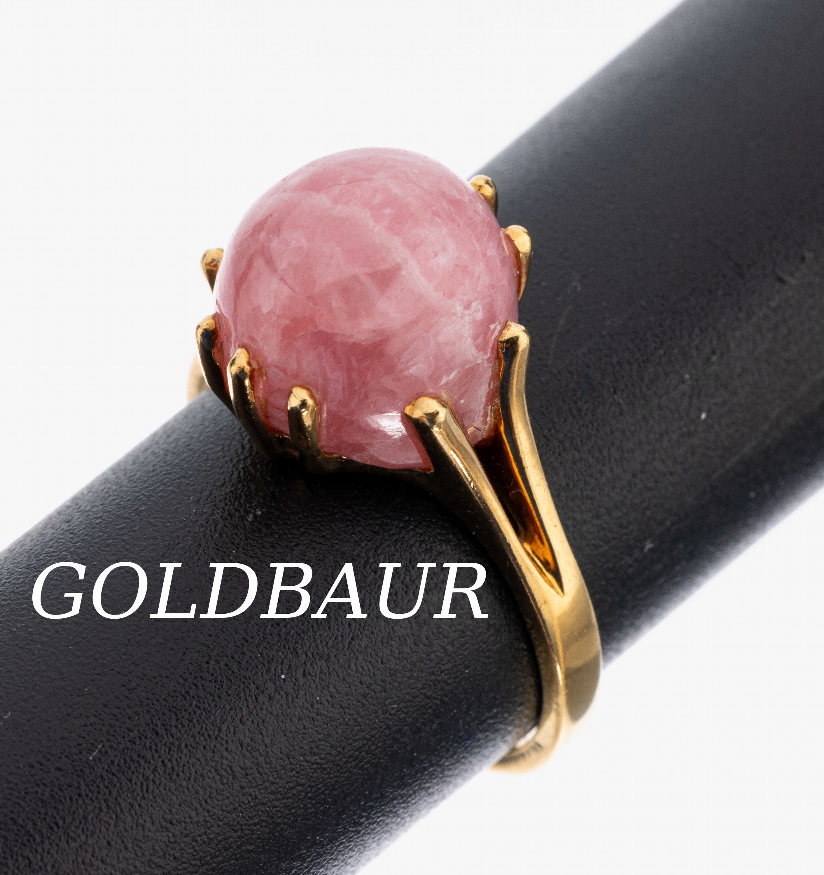 18 kt Gold GOLDBAUR Rhodochrosit-Ring, GG 750/000, Rhodochrositkugel, D. ca. 10.5 mm, Krappenfassungen, RW 54, ca. 5.8 g