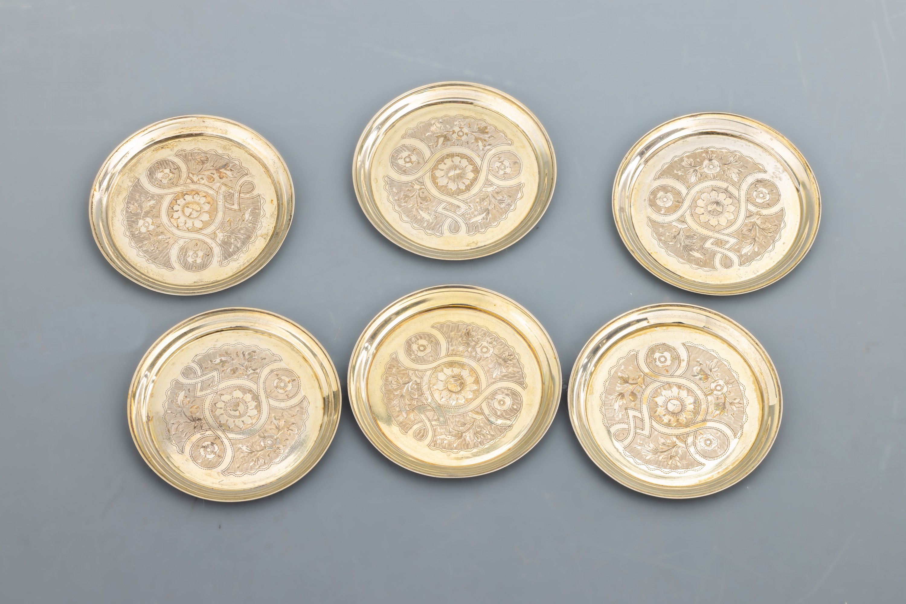 Image 26988096 - Set 6 Untersetzer, St. Petersburg, Russland 1875, 875er Silber, 84 Solotnik, ...