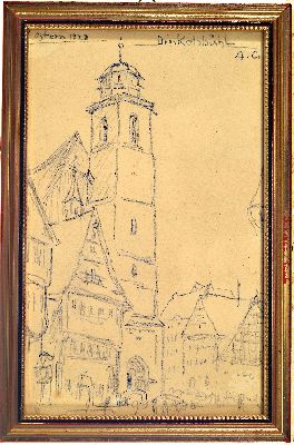 26988028k - August Croissant, 1870-1941 Landau, Bleistiftzeichnung ´Dinkelsbühl Ostern 1928´, ...