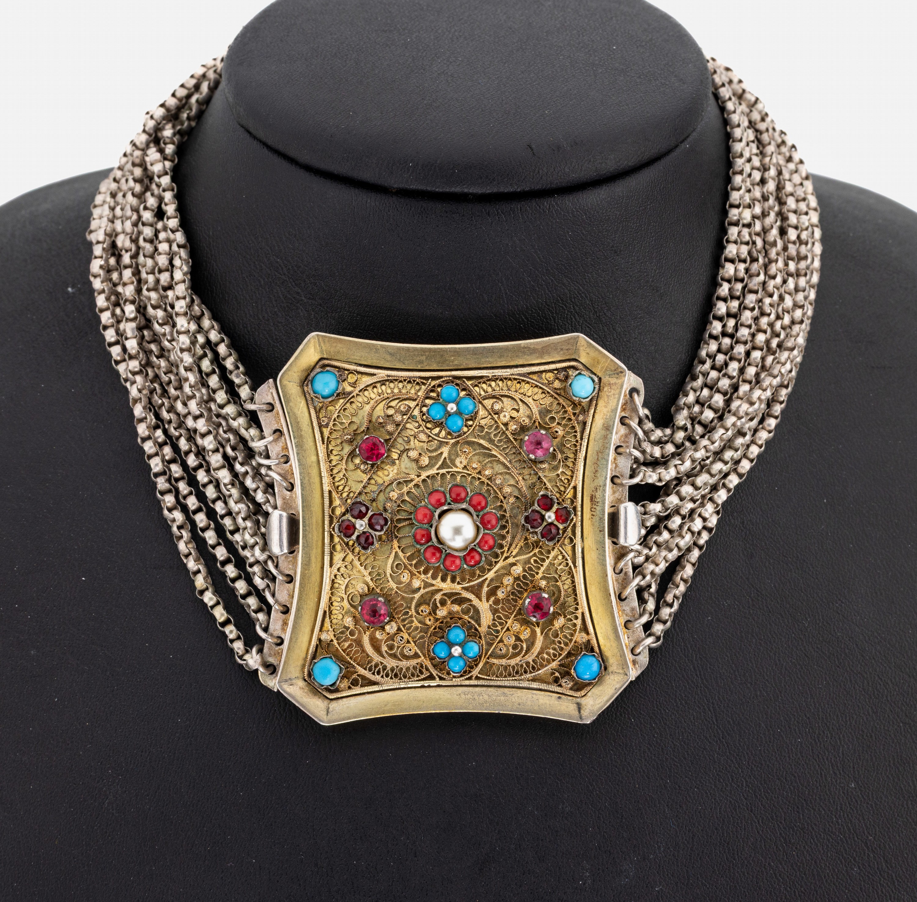 Image 26988167 - Kropfkette, süddeutsch, um 1860, 13-Lot Silber, 10-rhg. Erbskette, Mittelteil mit ...