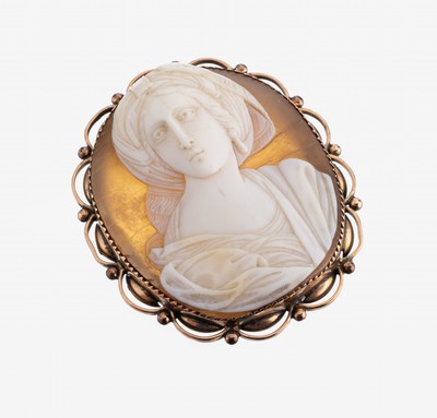 Image 9 kt Gold Kamee-Brosche, England um 1900, RG 375/000, ovale Muschelkamee, Darstellung ...