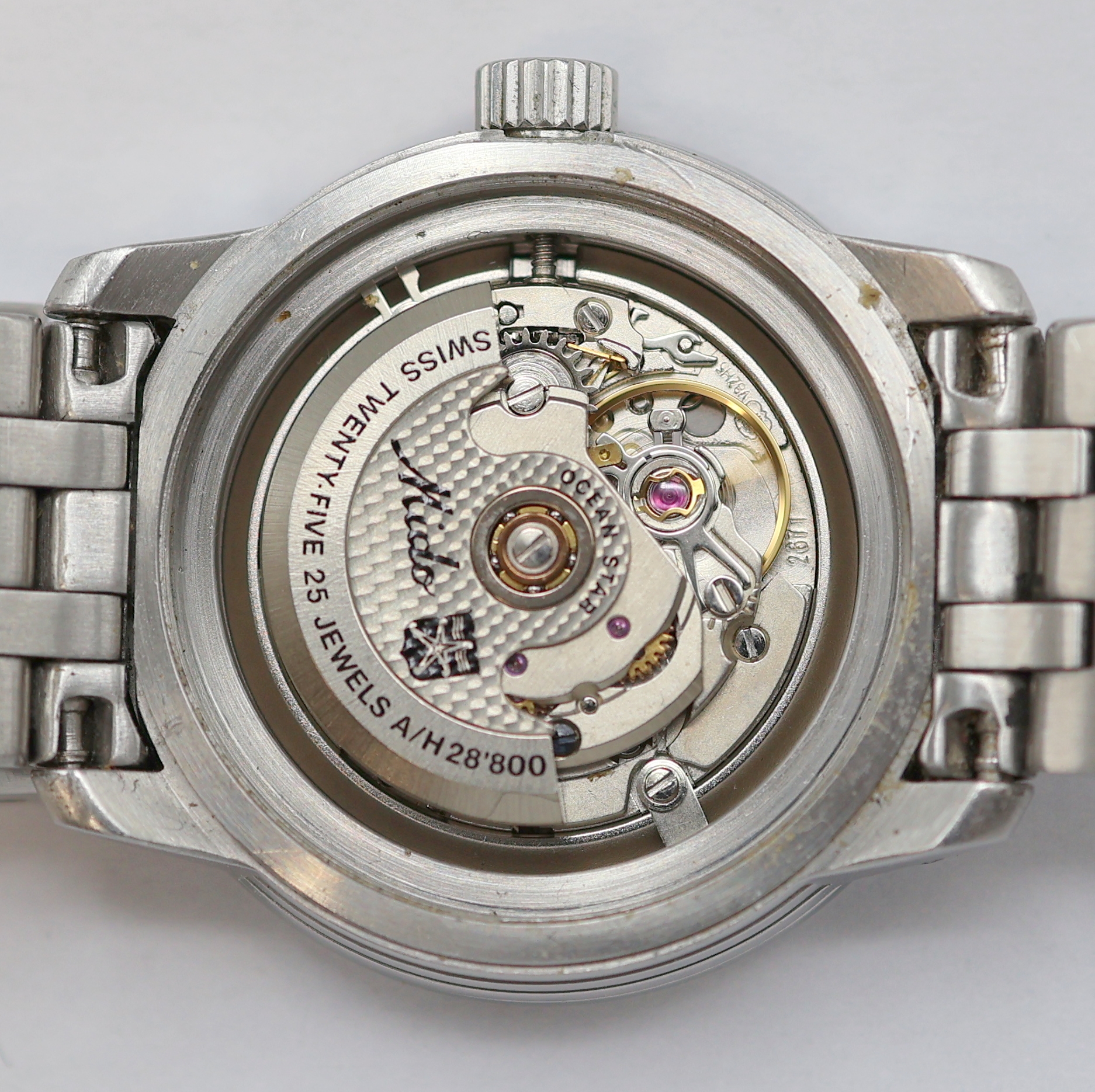 Detail e: MIDO Ocean Star Armbanduhr in Edelstahl Referenz 7730, Schweiz um 2010, Automatik, 2-teil. Geh. inkl. orig. Gliederband m. Faltschl., Boden verschr., ...