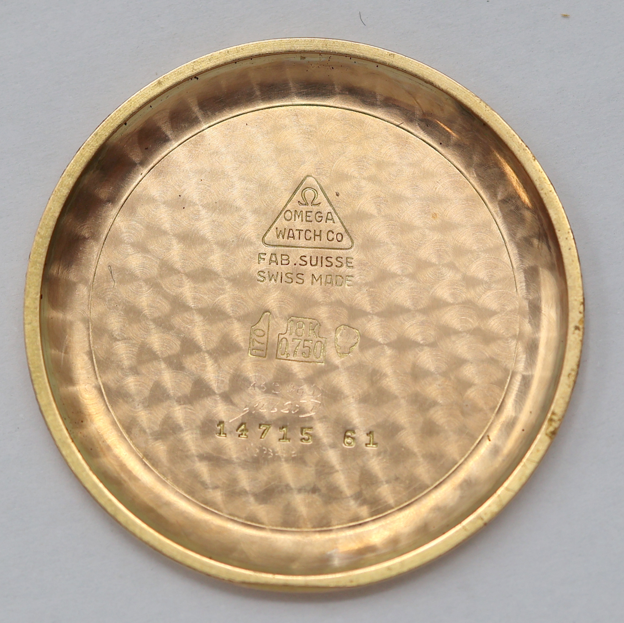 Detail e: OMEGA Armbanduhr in RG 750/000 Referenz 14715 61, Schweiz um 1963, Handaufzug, 3-teil. Geh. inkl. Lederband m. Dornschl., Boden aufgedr., orig. ...