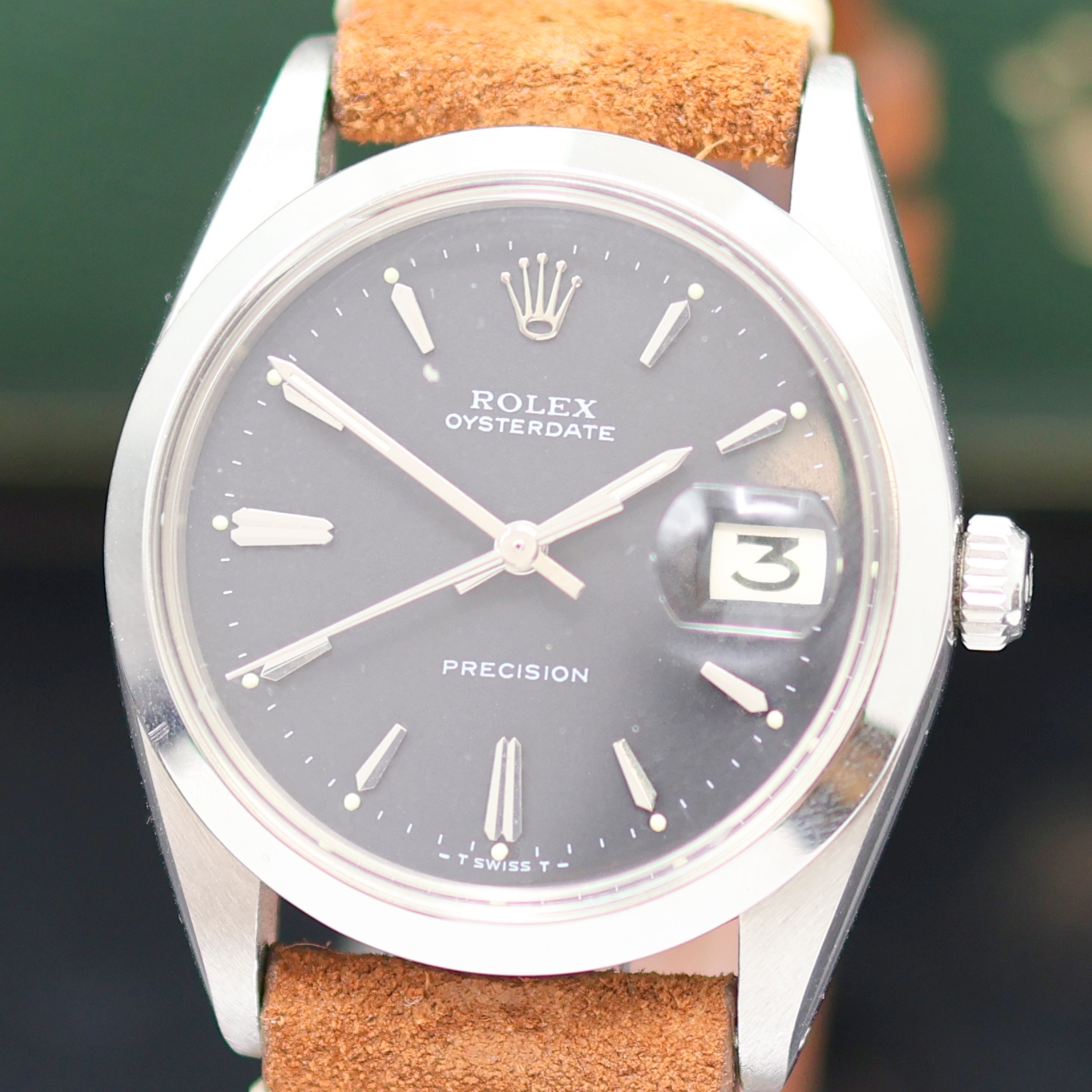 Detail a: ROLEX Oysterdate Precision Armbanduhr in Edelstahl Referenz 6694, Schweiz um 1965, Handaufzug, 3-teil. Geh., Lederband m. orig. Dornschl., Boden u. ...